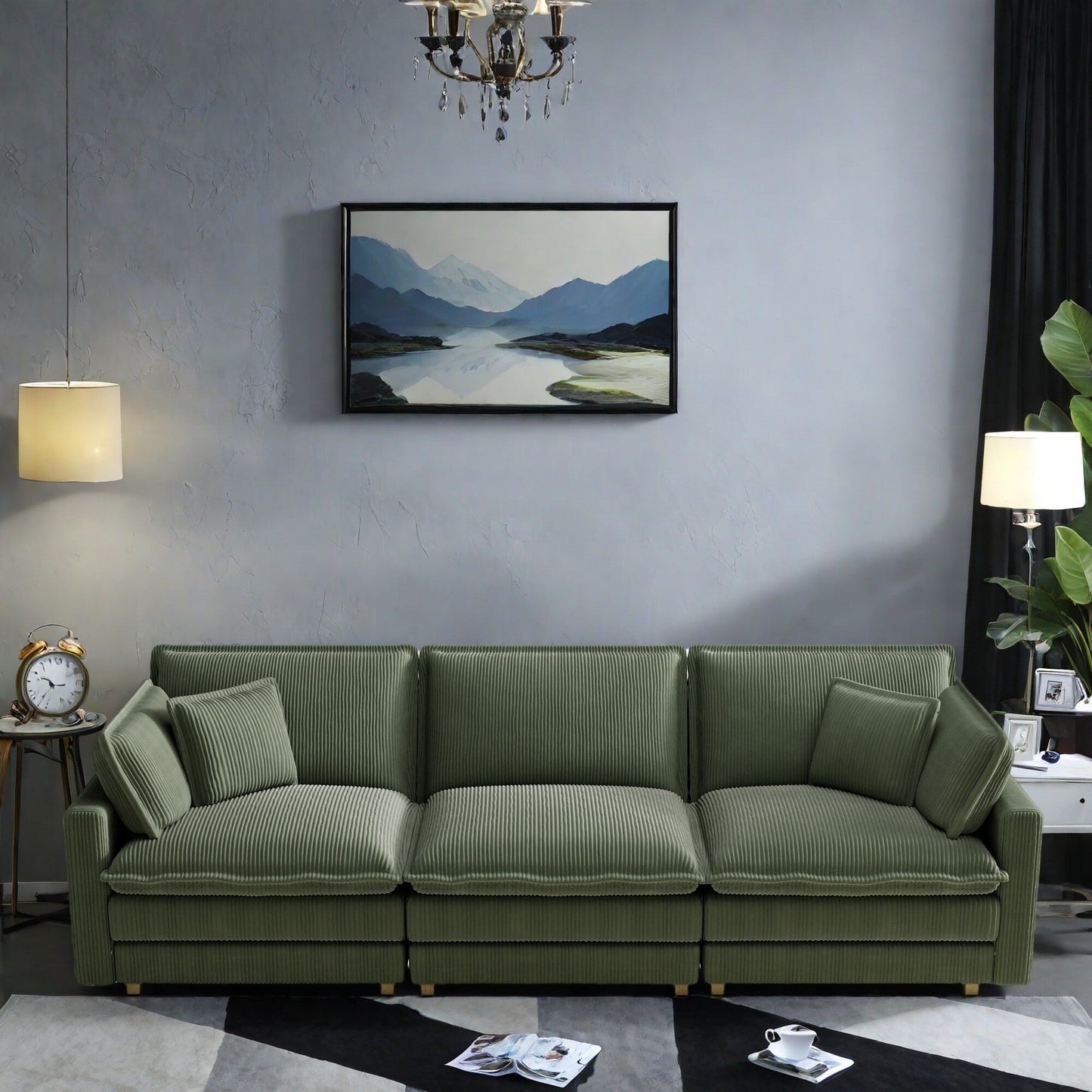 103 Corduroy Modern Classic 4-Seater Sofa - Deep Seat,With 4 Pillow For Living Room