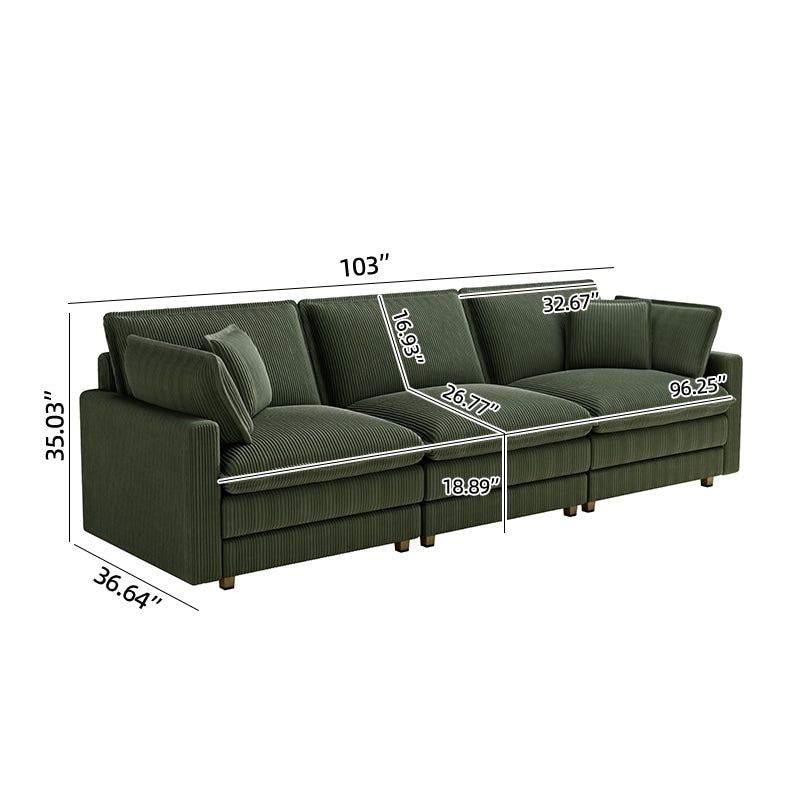 103 Corduroy Modern Classic 4-Seater Sofa - Deep Seat,With 4 Pillow For Living Room
