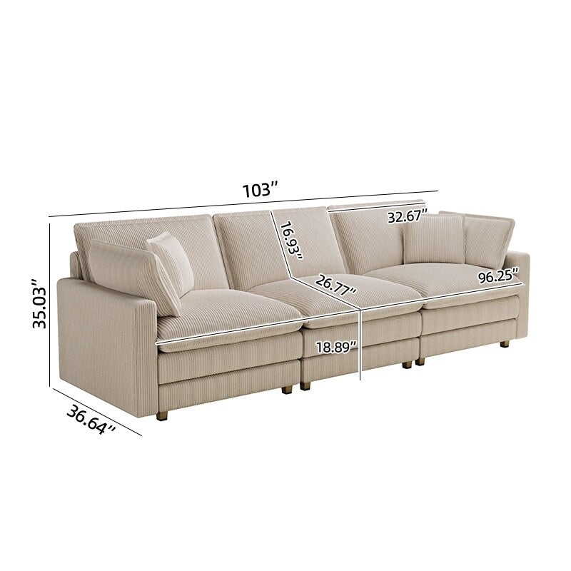 103 Corduroy Modern Classic 4-Seater Sofa - Deep Seat,With 4 Pillow For Living Room