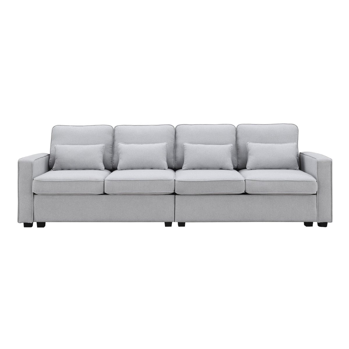 104 4-Seater Modern Linen Fabric Sofa with Armrest Pockets and 4 Pillows