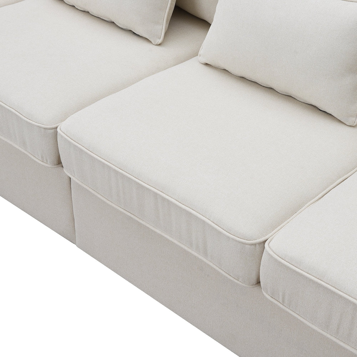 104 4-Seater Modern Linen Fabric Sofa with Armrest Pockets and 4 Pillows