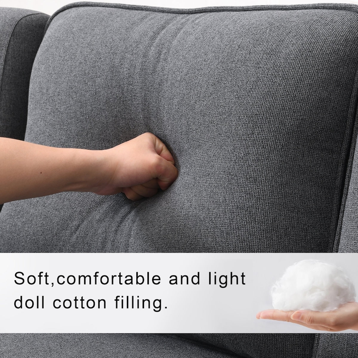 104 4-Seater Modern Linen Fabric Sofa with Armrest Pockets and 4 Pillows