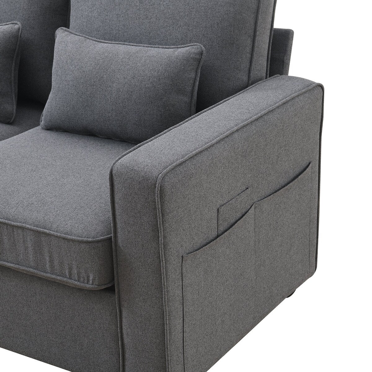 104 4-Seater Modern Linen Fabric Sofa with Armrest Pockets and 4 Pillows
