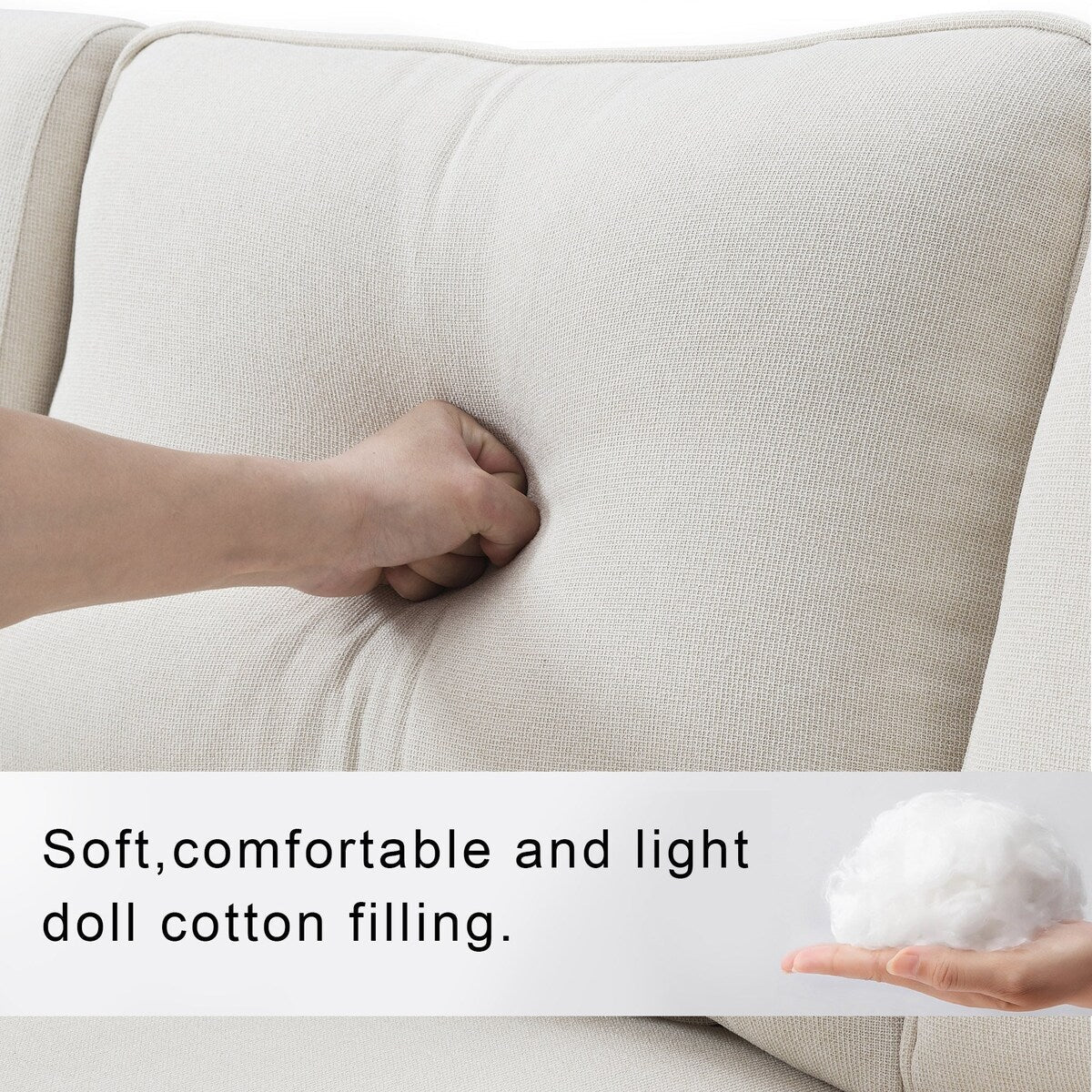 104 4-Seater Modern Linen Fabric Sofa with Armrest Pockets and 4 Pillows