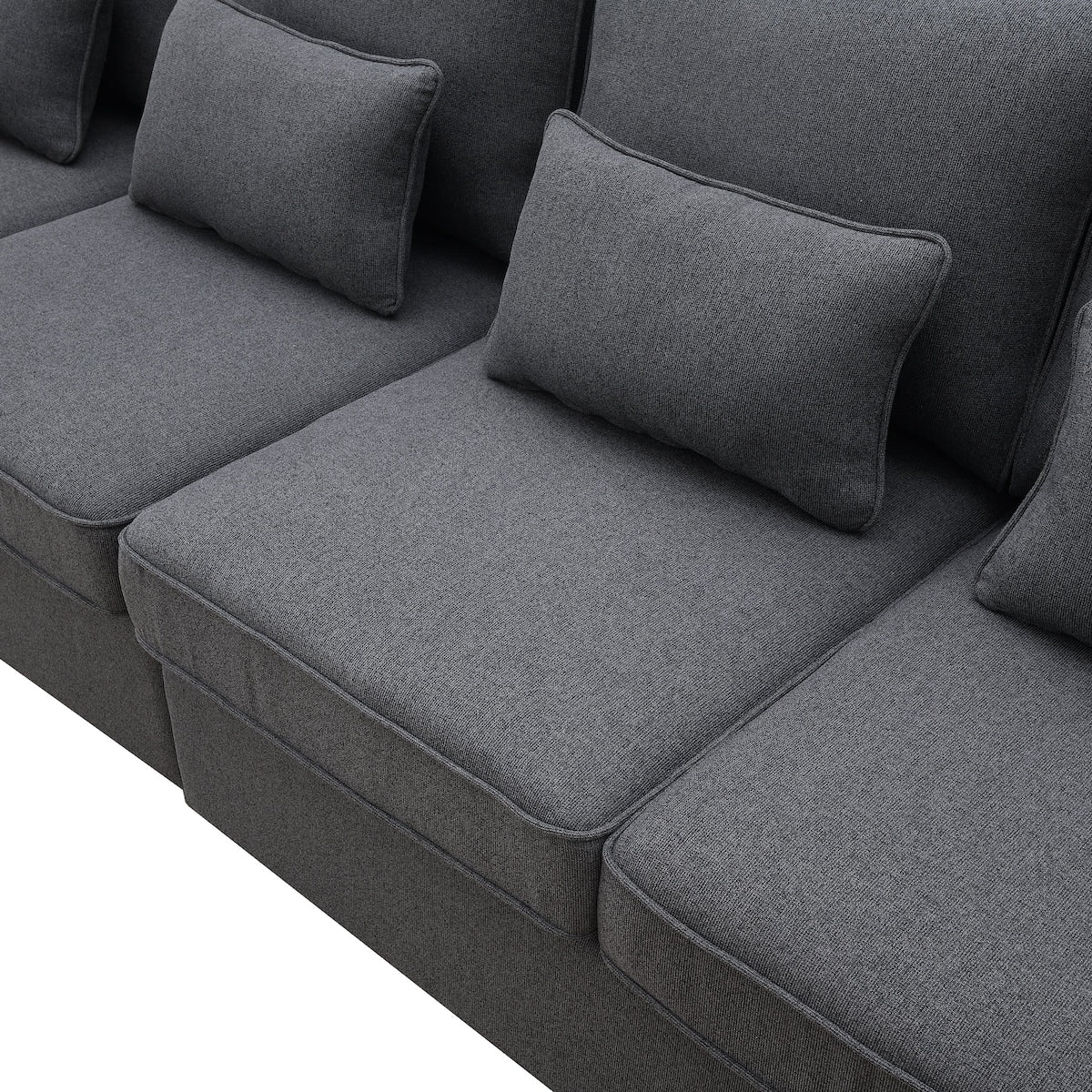 104 4-Seater Modern Linen Fabric Sofa with Armrest Pockets and 4 Pillows