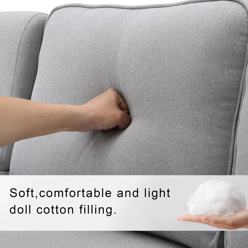 104Upholstered Sofa Couch with Armrest Pockets and 4 Pillows, 4-Seater Modern Linen Fabric Sofa Minimalist Style Couches