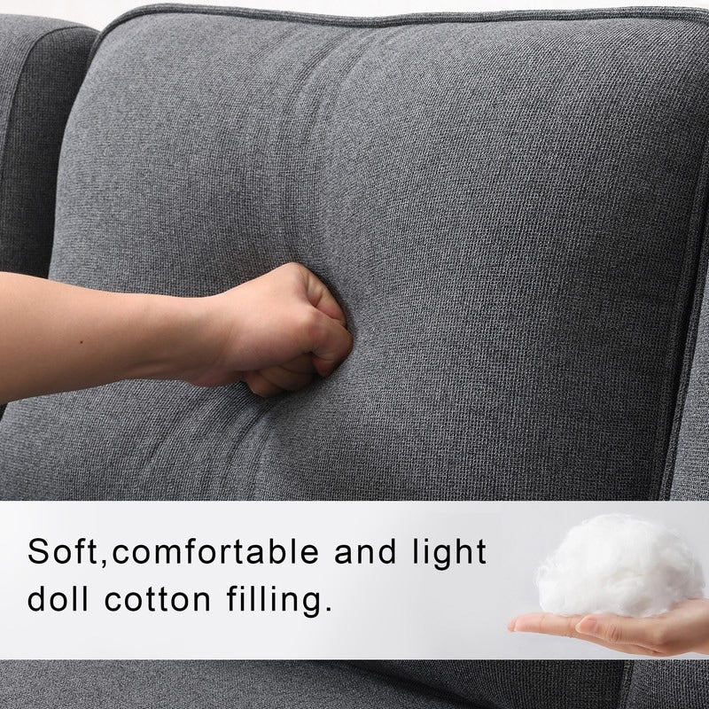 104Upholstered Sofa Couch with Armrest Pockets and 4 Pillows, 4-Seater Modern Linen Fabric Sofa Minimalist Style Couches