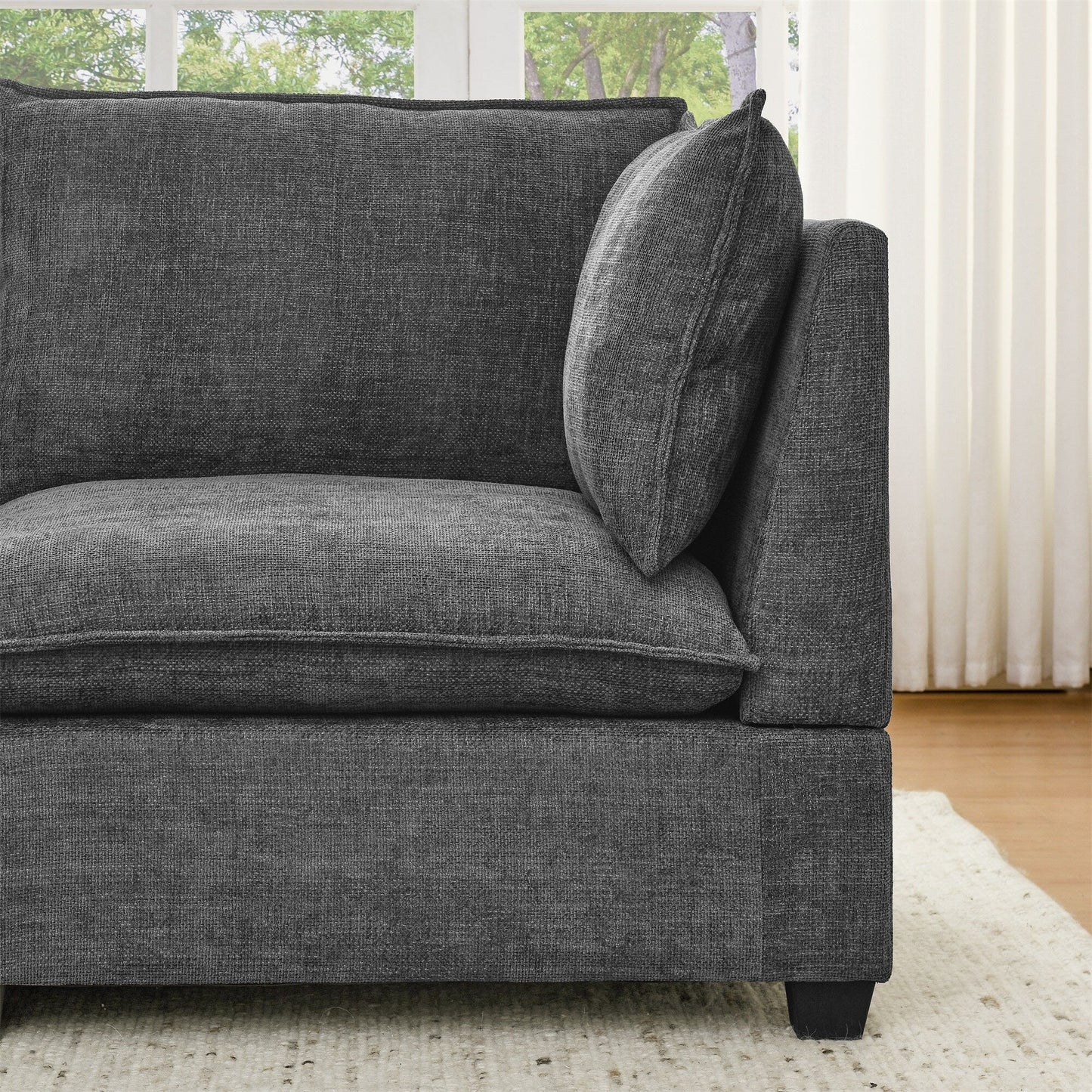 105 Chenille 3-Seater Sofa with 2-Layer Cushions, High-Resiliency Foam