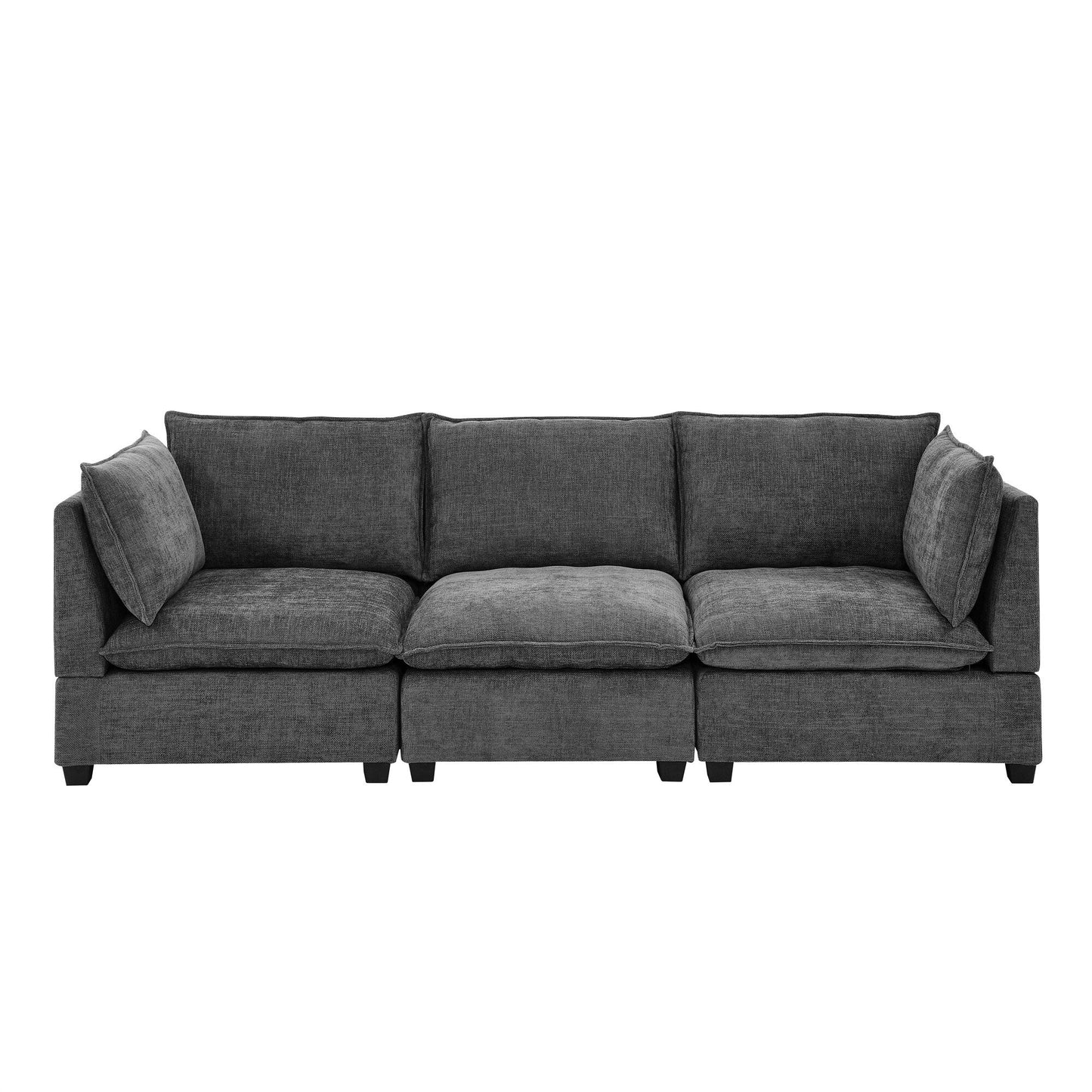 105 Chenille 3-Seater Sofa with 2-Layer Cushions, High-Resiliency Foam