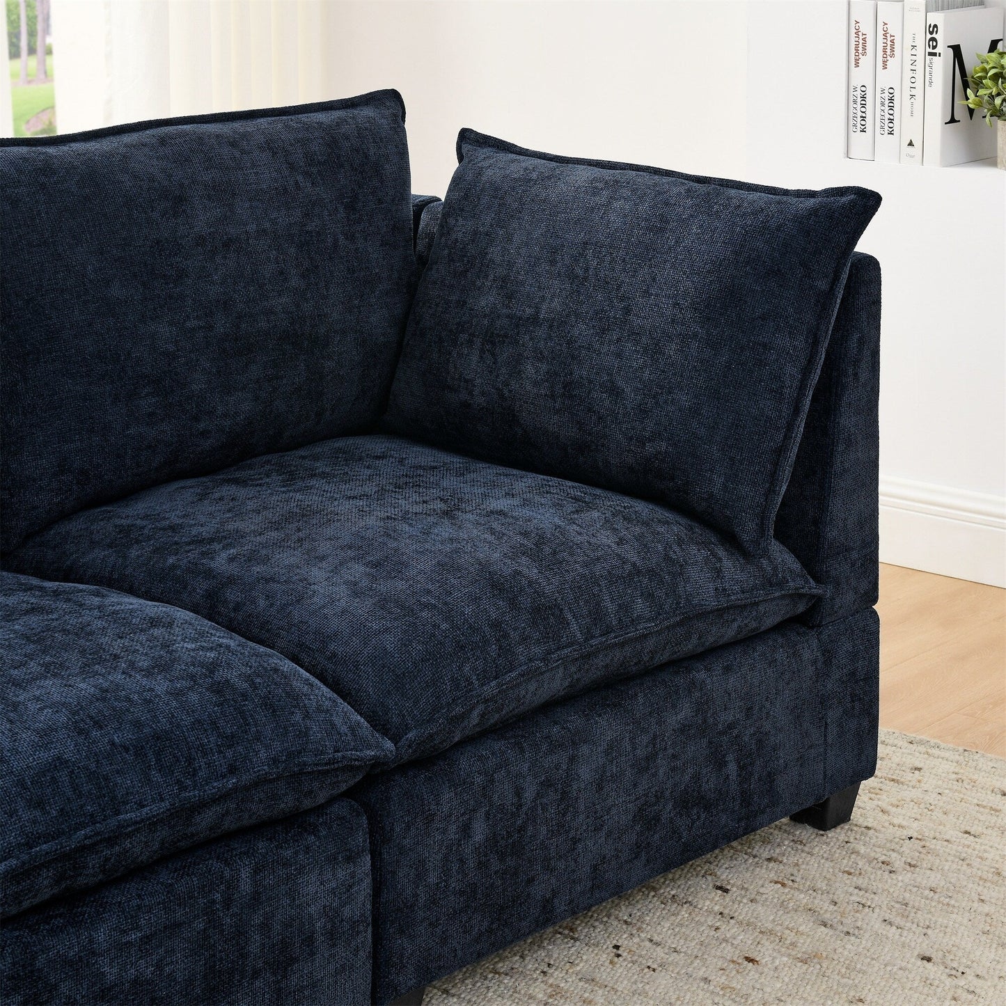 105 Chenille 3-Seater Sofa with 2-Layer Cushions, High-Resiliency Foam