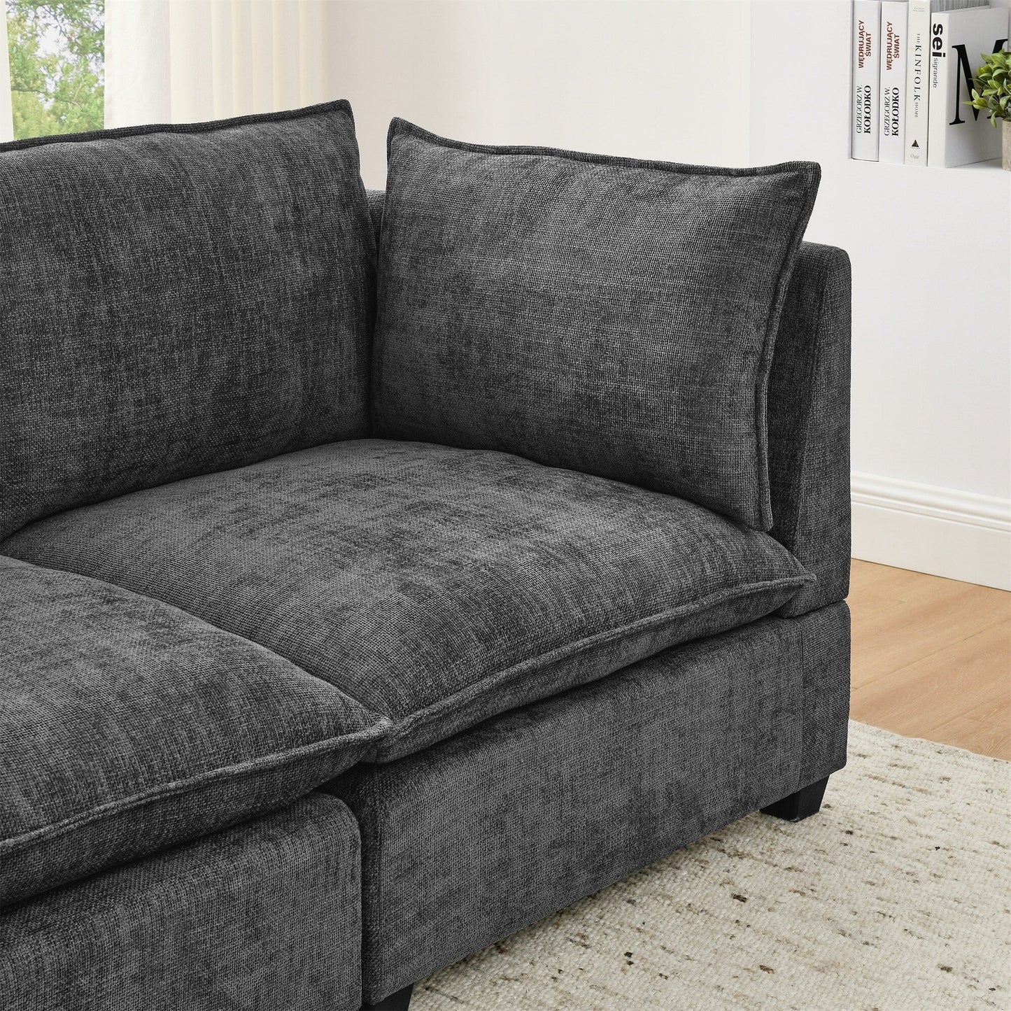 105 Chenille 3-Seater Sofa with 2-Layer Cushions, High-Resiliency Foam