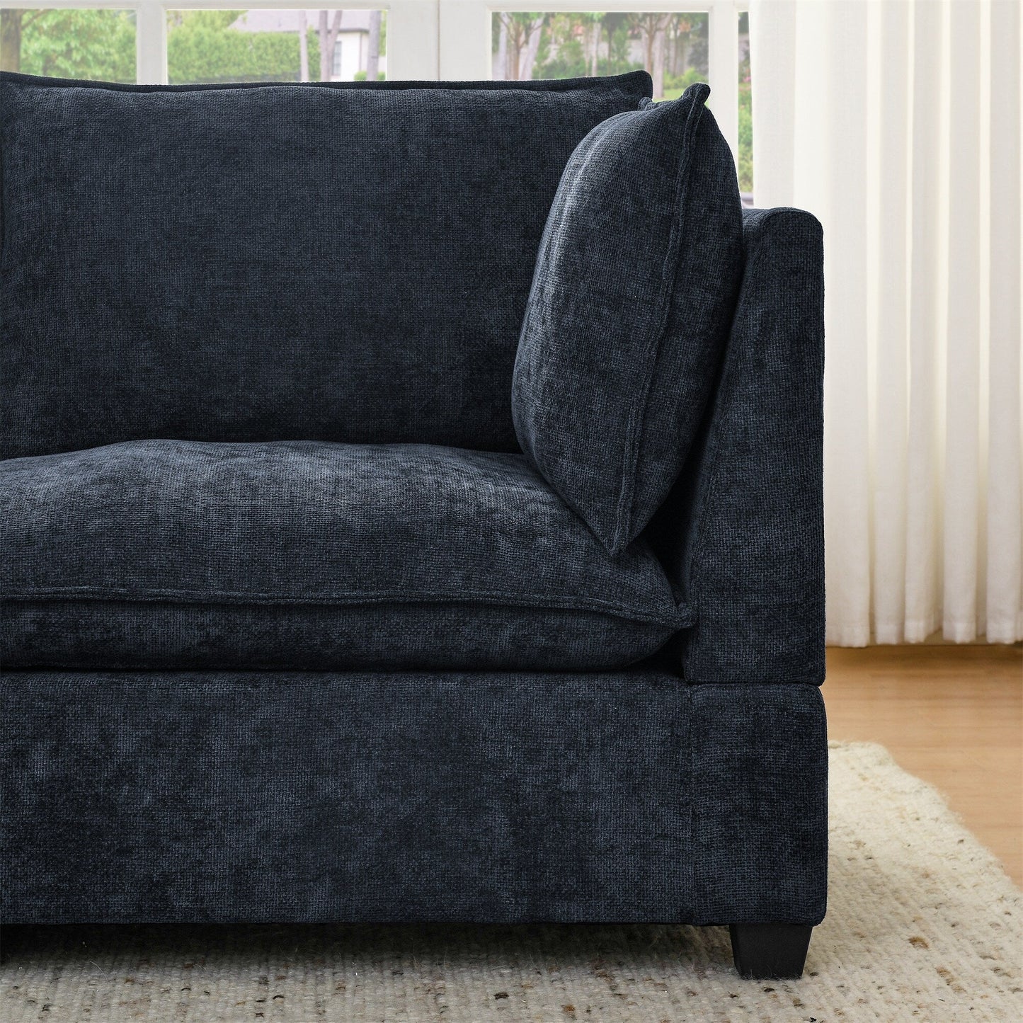 105 Chenille 3-Seater Sofa with 2-Layer Cushions, High-Resiliency Foam