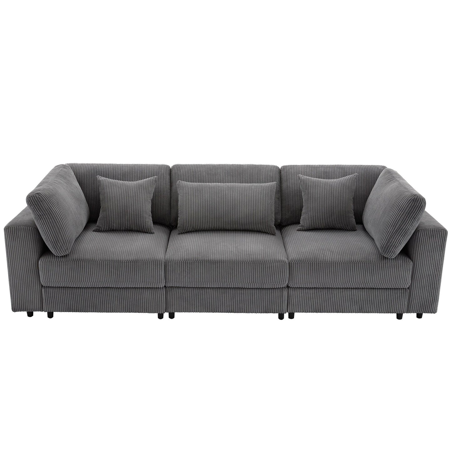 105 Corduroy Upholstered 3-seater Sofa with Removable Back Cushions and 5 Pillows for Living Room