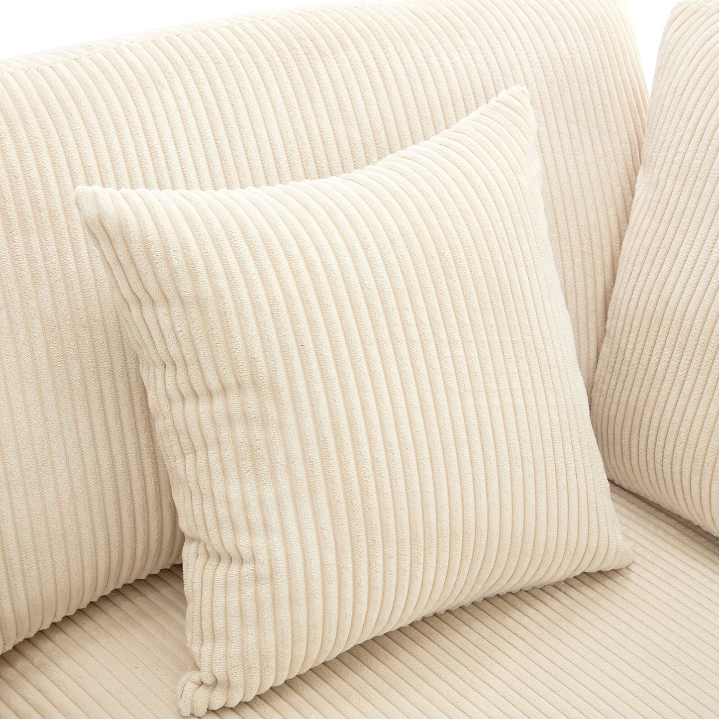 105 Corduroy Upholstered 3-seater Sofa with Removable Back Cushions and 5 Pillows for Living Room