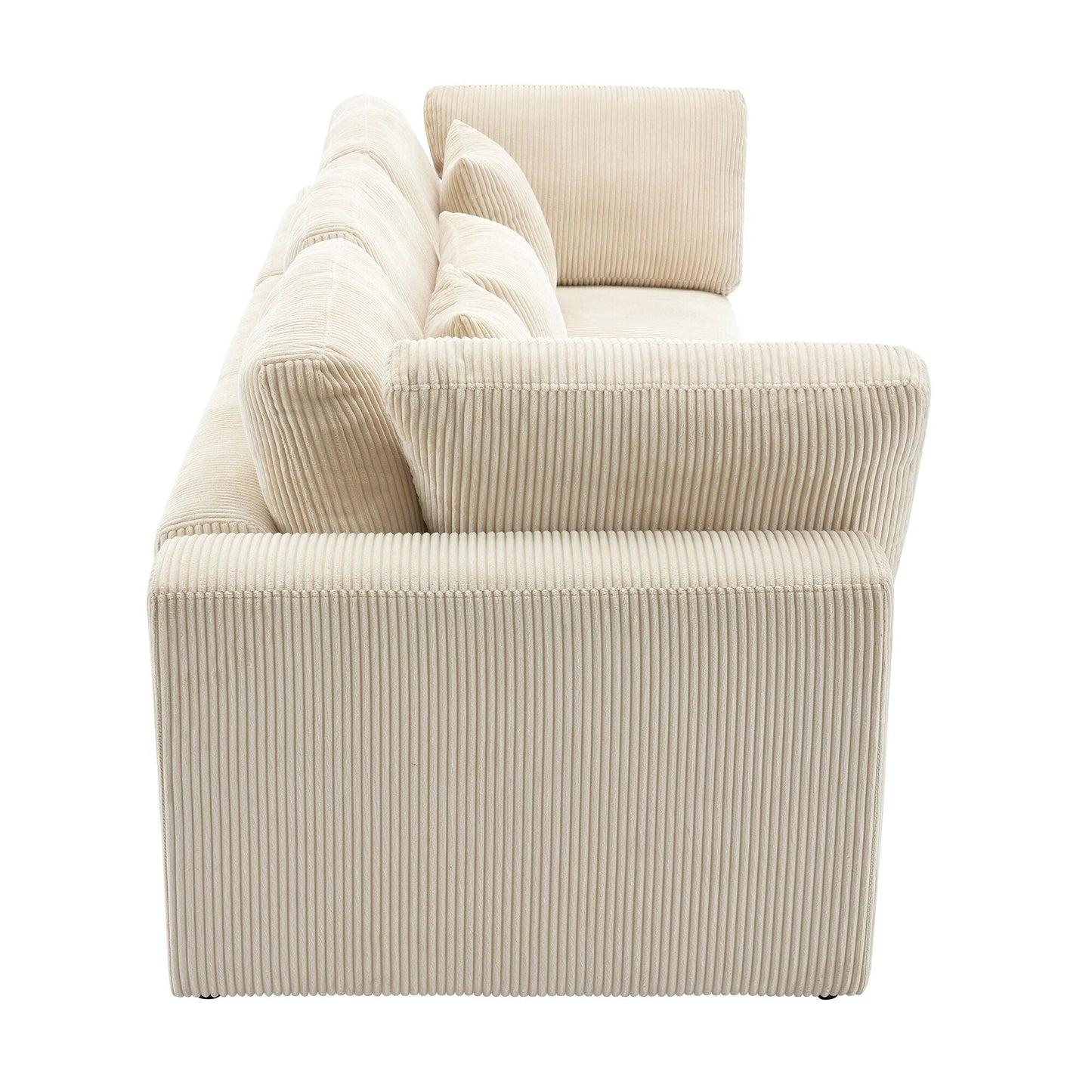 105 Corduroy Upholstered 3-seater Sofa with Removable Back Cushions and 5 Pillows for Living Room