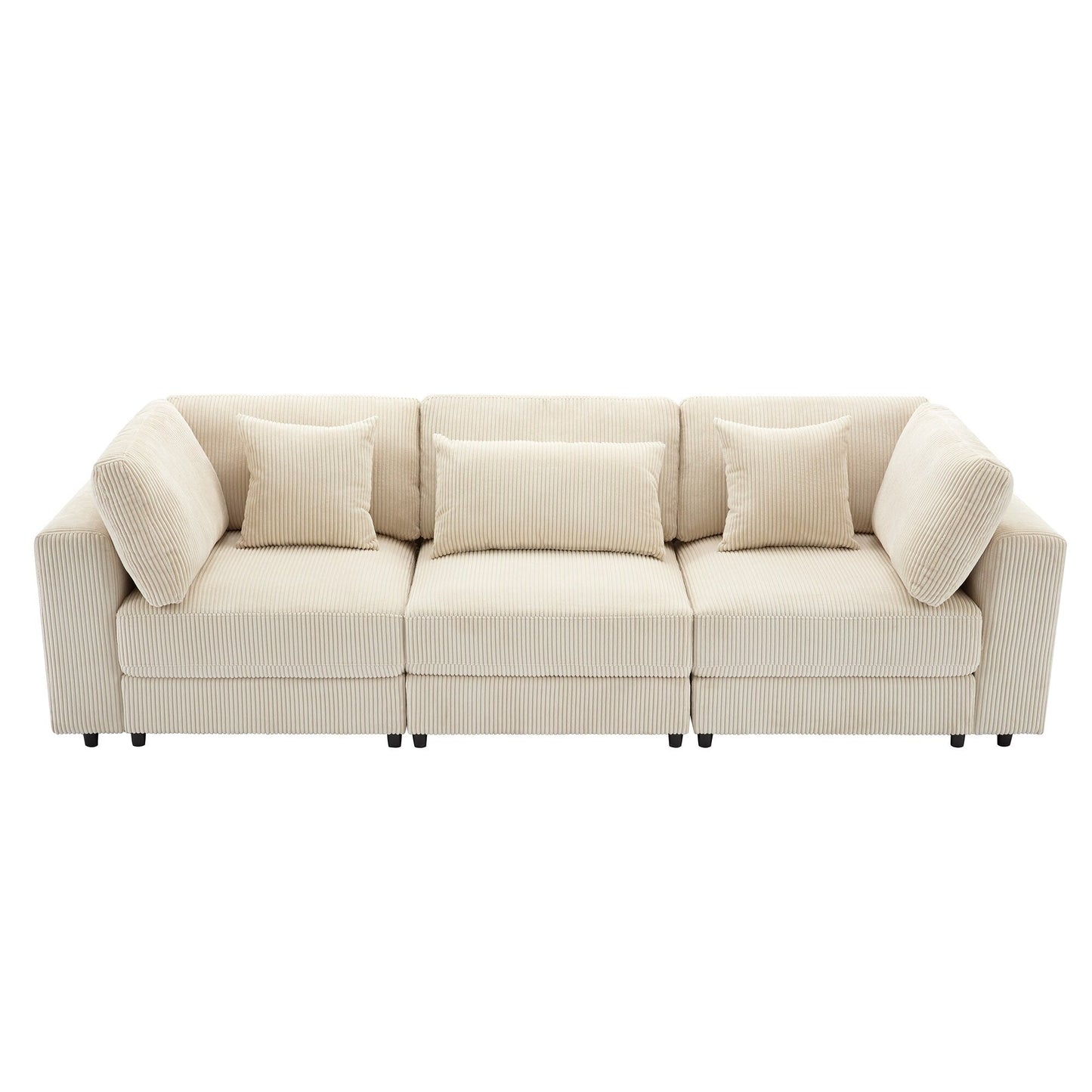 105 Corduroy Upholstered 3-seater Sofa with Removable Back Cushions and 5 Pillows for Living Room