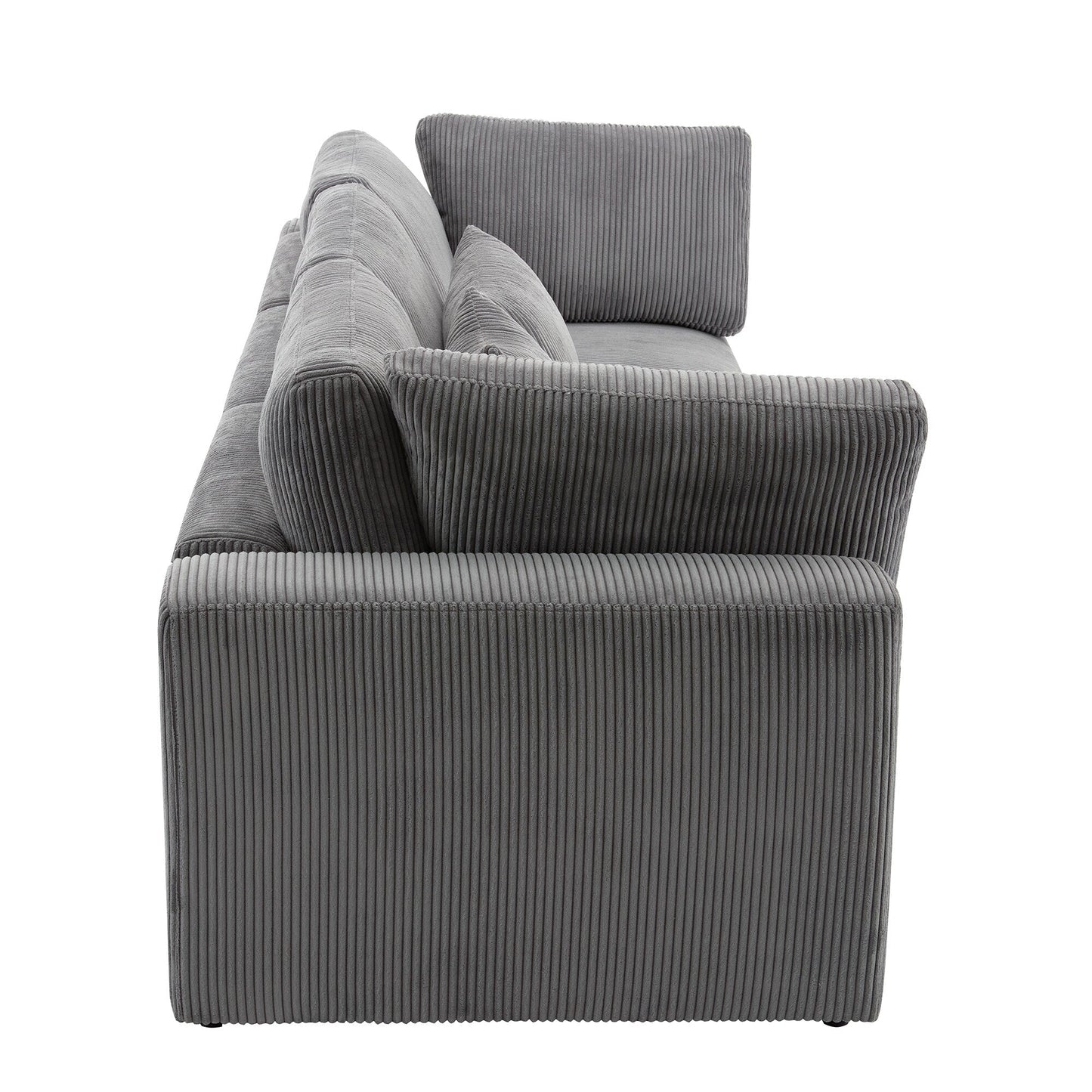 105 Corduroy Upholstered 3-seater Sofa with Removable Back Cushions and 5 Pillows for Living Room