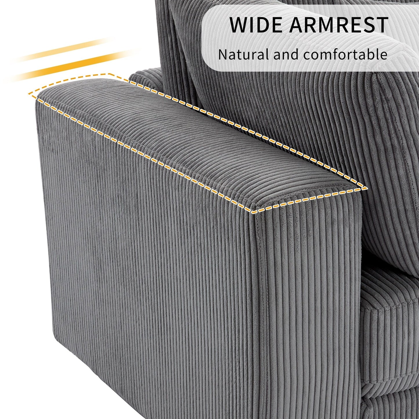 105 Corduroy Upholstered 3-seater Sofa with Removable Back Cushions and 5 Pillows for Living Room