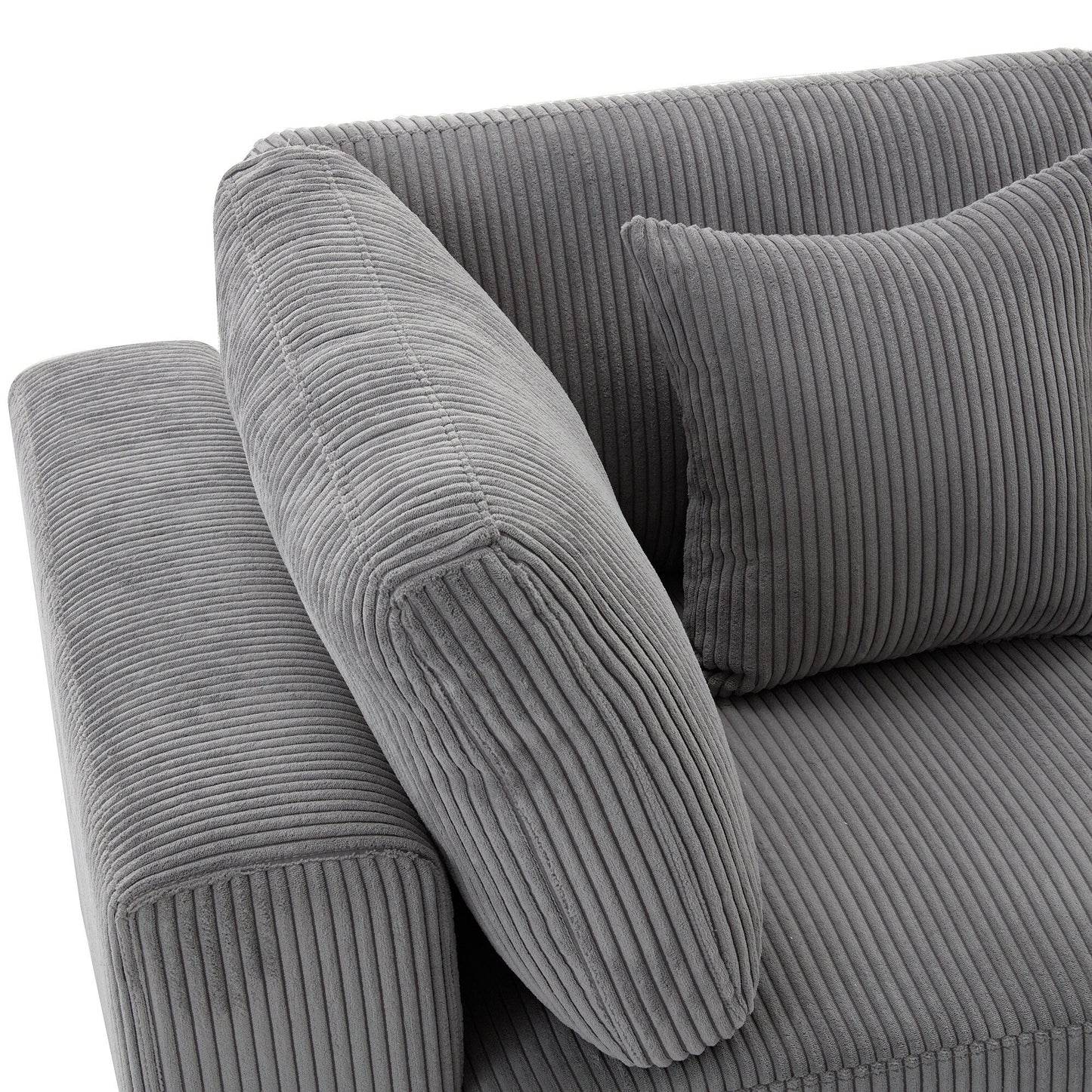 105 Corduroy Upholstered 3-seater Sofa with Removable Back Cushions and 5 Pillows for Living Room