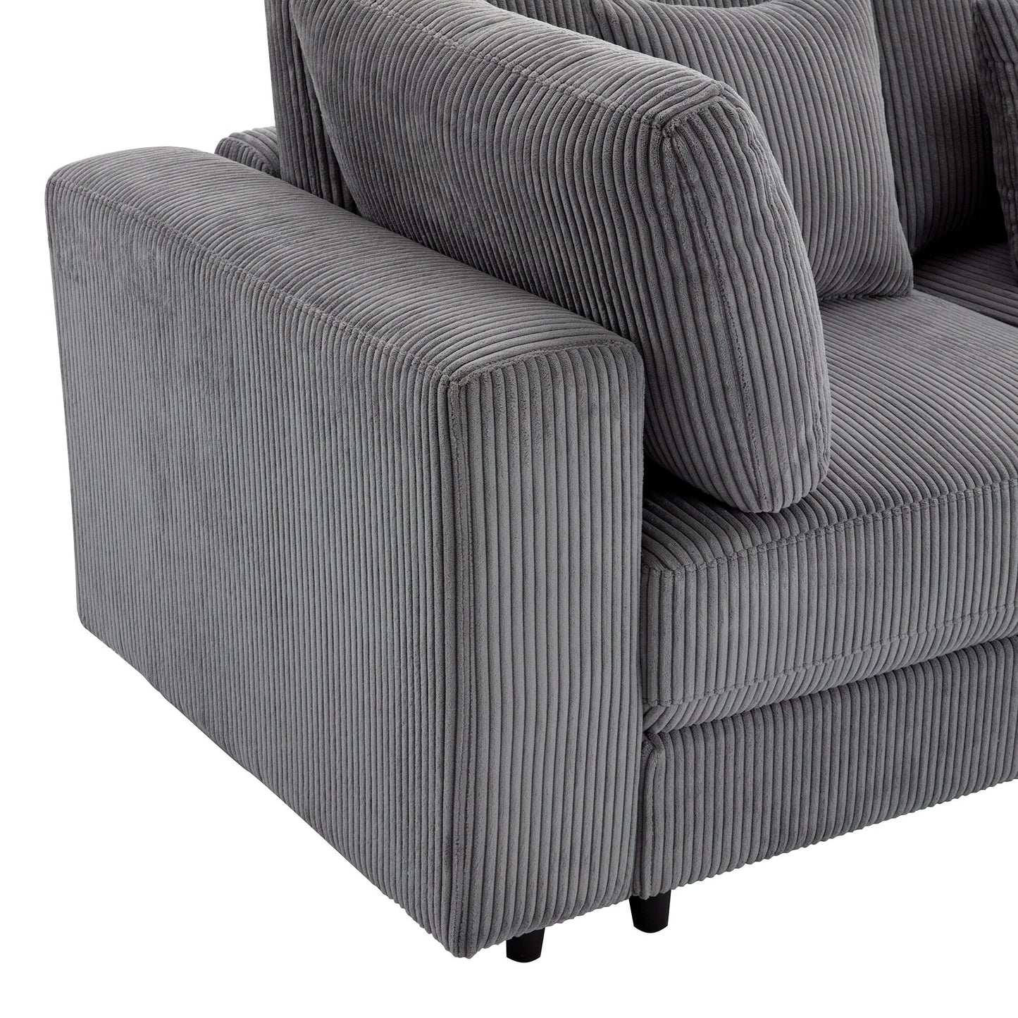 105 Corduroy Upholstered 3-seater Sofa with Removable Back Cushions and 5 Pillows for Living Room