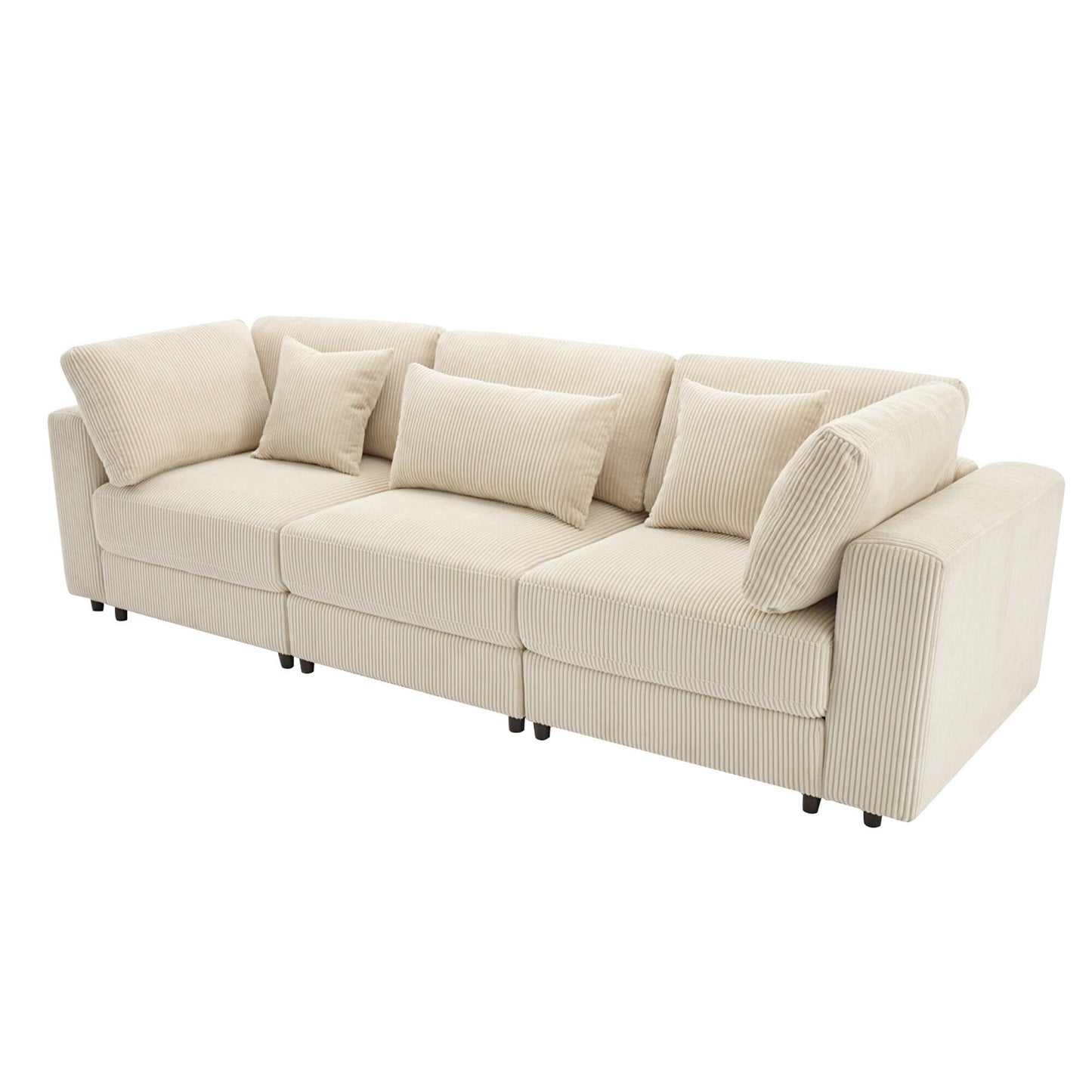 105 Corduroy Upholstered 3-seater Sofa with Removable Back Cushions and 5 Pillows for Living Room