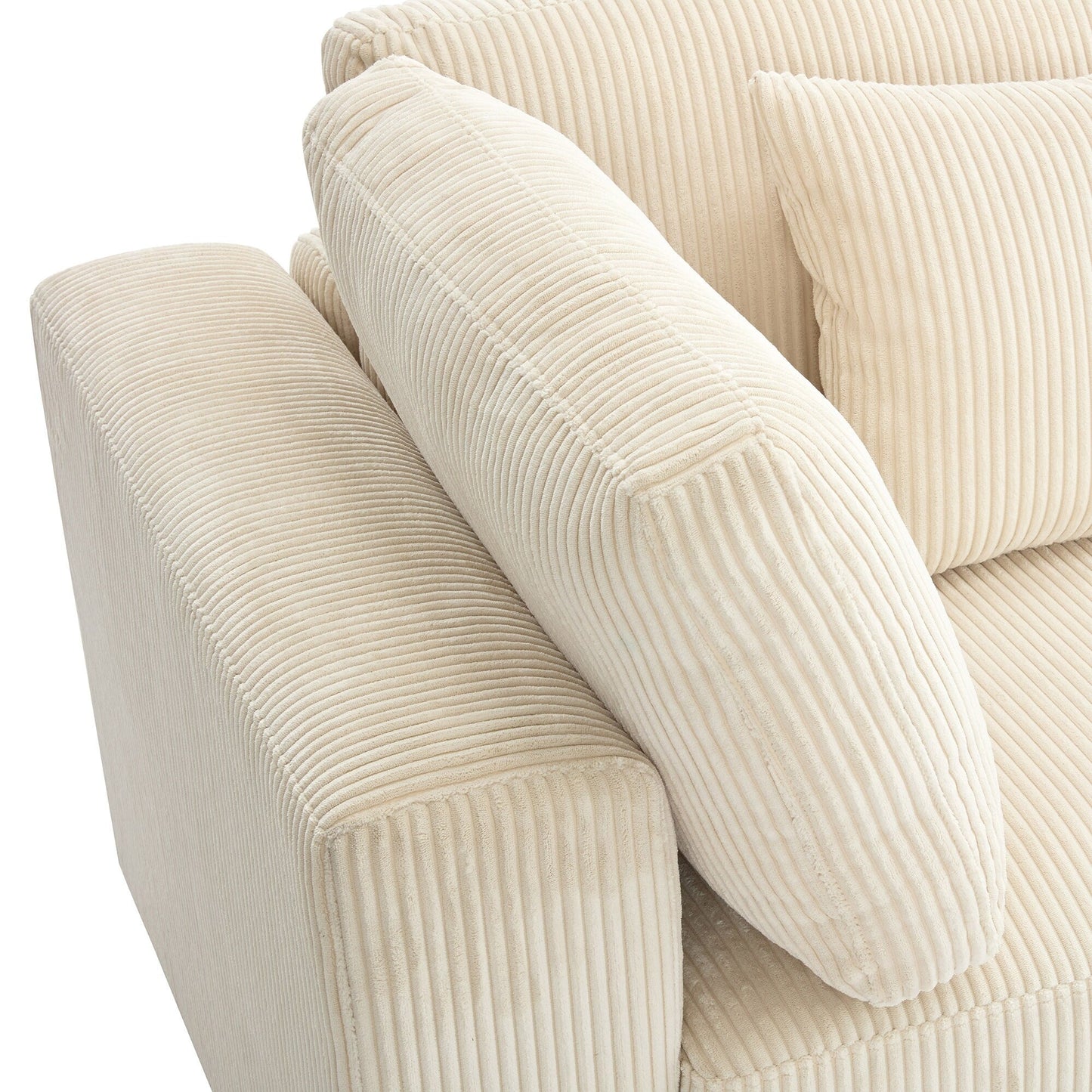 105 Corduroy Upholstered 3-seater Sofa with Removable Back Cushions and 5 Pillows for Living Room