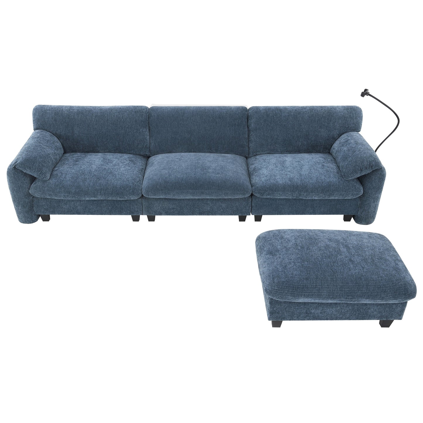 108 Inch Modular Chenille Sectional Sofa with USB and Type-C Ports, Phone Holders, Side Storage Pockets, Movable Ottoman
