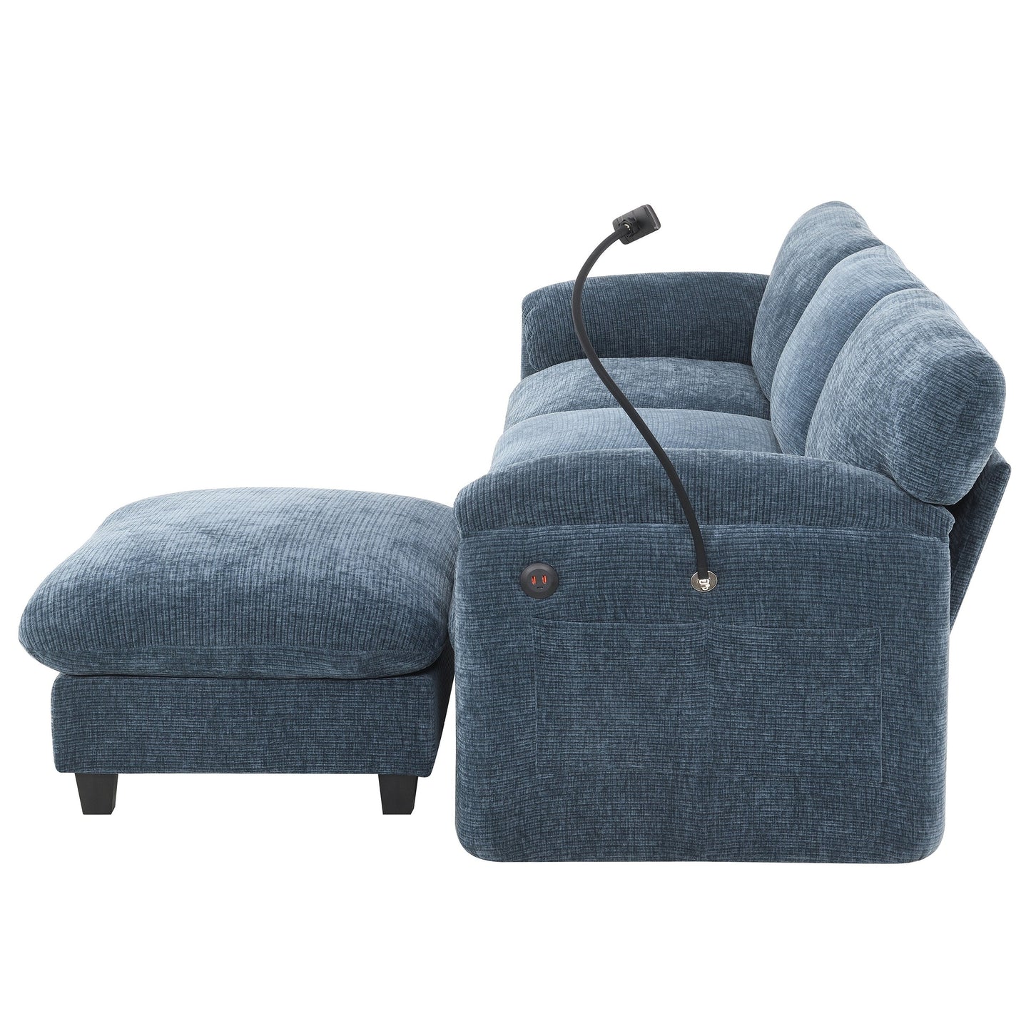 108 Inch Modular Chenille Sectional Sofa with USB and Type-C Ports, Phone Holders, Side Storage Pockets, Movable Ottoman
