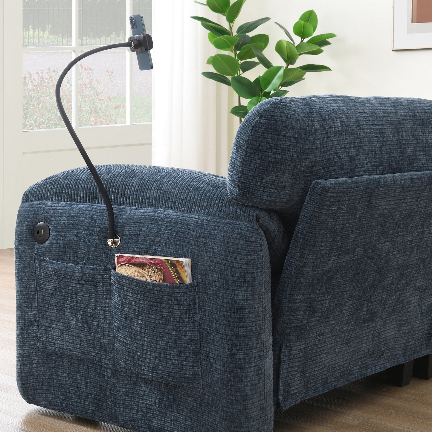 108 Inch Modular Chenille Sectional Sofa with USB and Type-C Ports, Phone Holders, Side Storage Pockets, Movable Ottoman