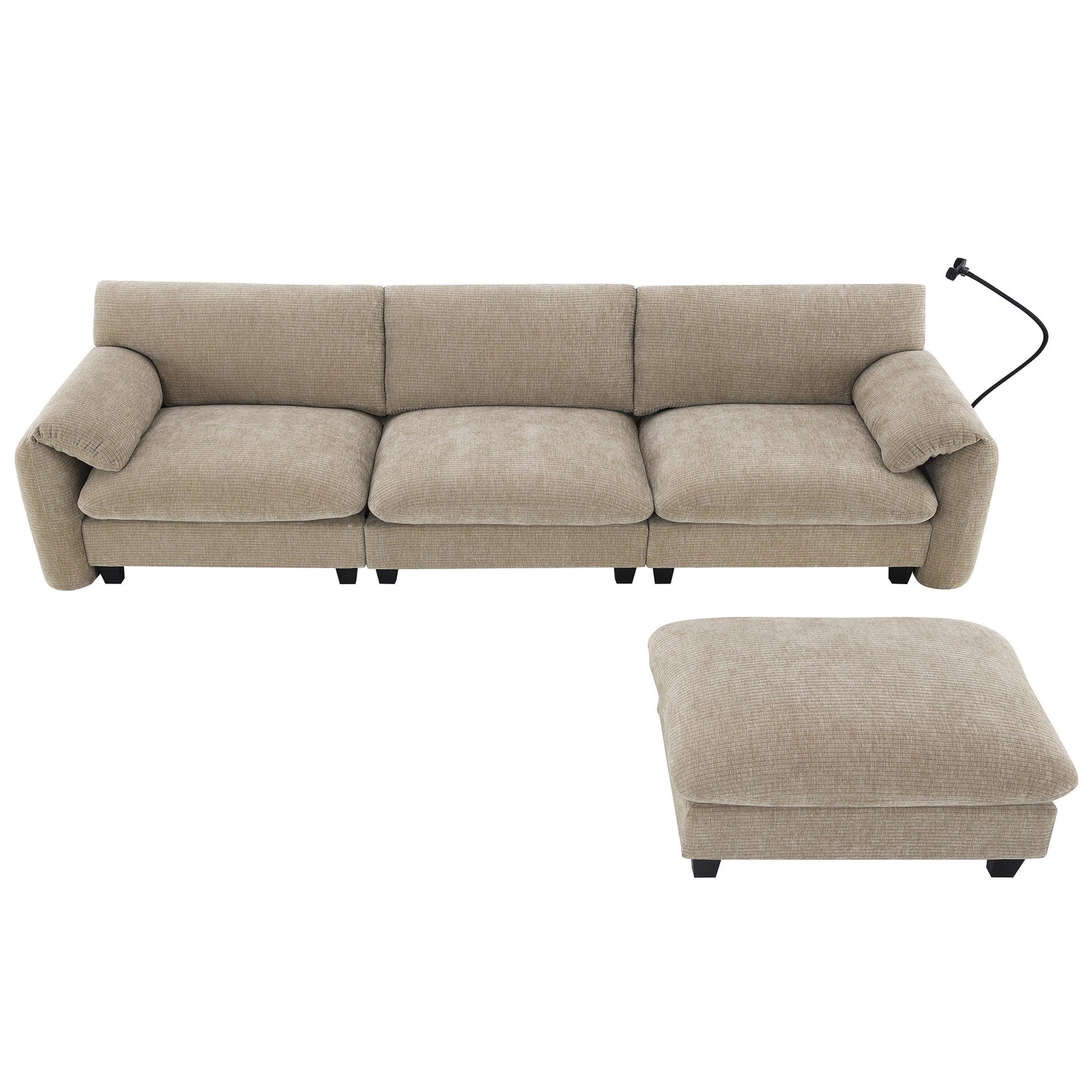108 Inch Modular Chenille Sectional Sofa with USB and Type-C Ports, Phone Holders, Side Storage Pockets, Movable Ottoman
