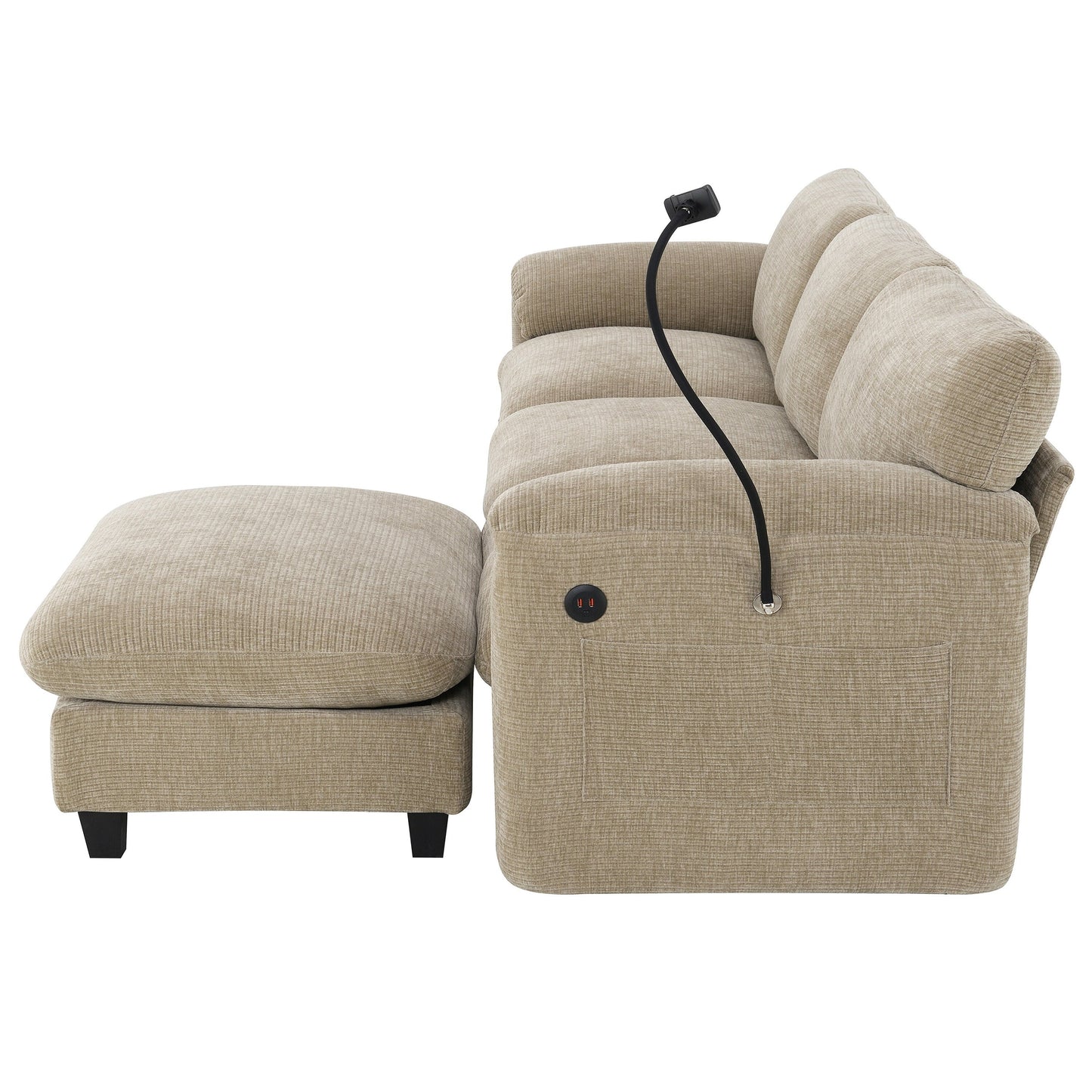 108 Inch Modular Chenille Sectional Sofa with USB and Type-C Ports, Phone Holders, Side Storage Pockets, Movable Ottoman