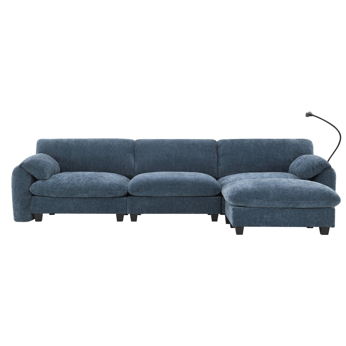 108 Inch Modular Chenille Sectional Sofa with USB and Type-C Ports, Phone Holders, Side Storage Pockets, Movable Ottoman