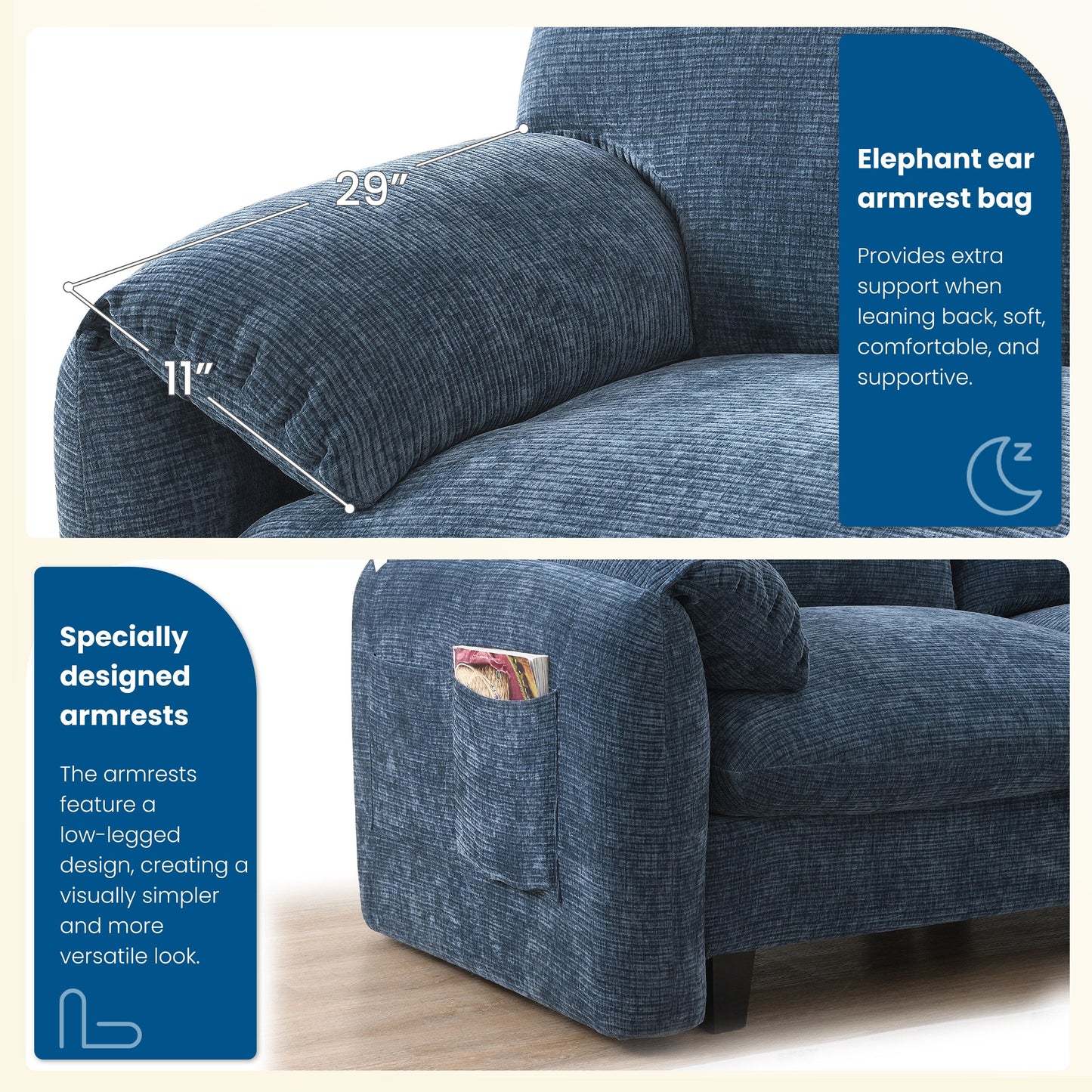 108 Inch Modular Chenille Sectional Sofa with USB and Type-C Ports, Phone Holders, Side Storage Pockets, Movable Ottoman