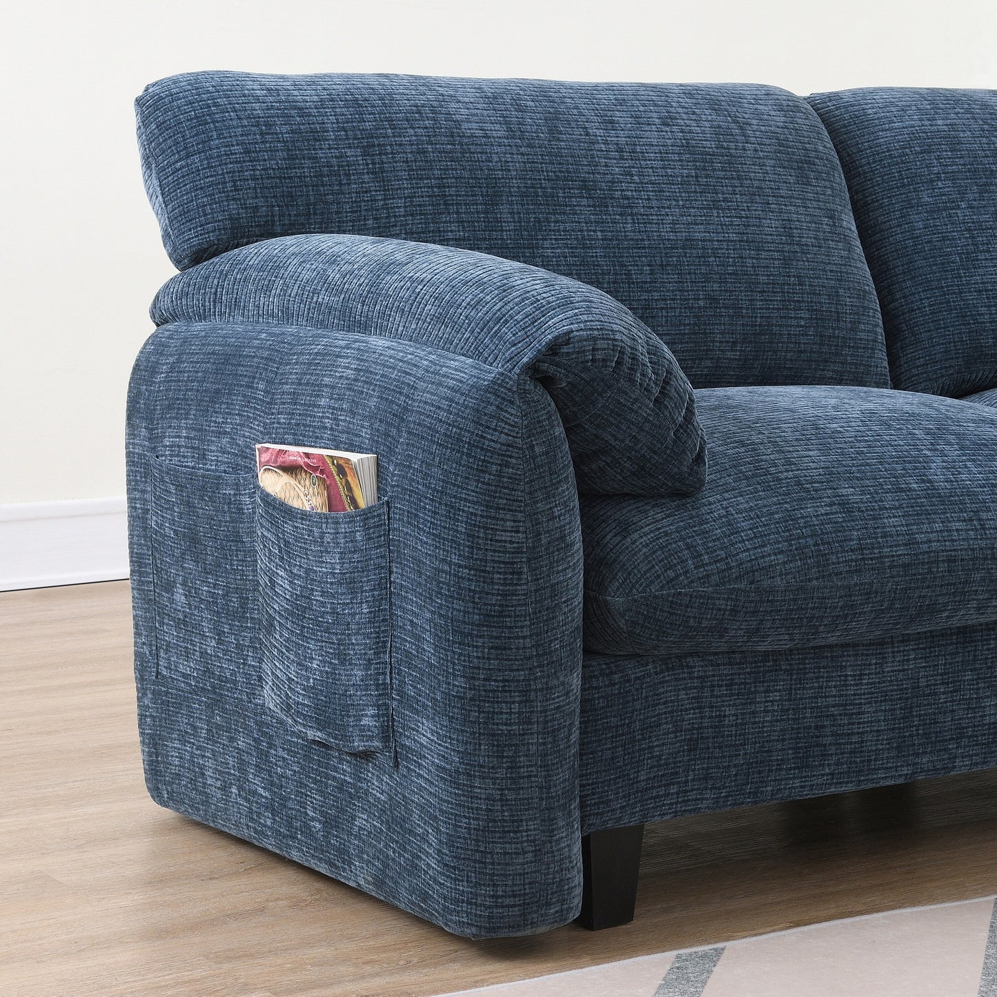 108 Inch Modular Chenille Sectional Sofa with USB and Type-C Ports, Phone Holders, Side Storage Pockets, Movable Ottoman