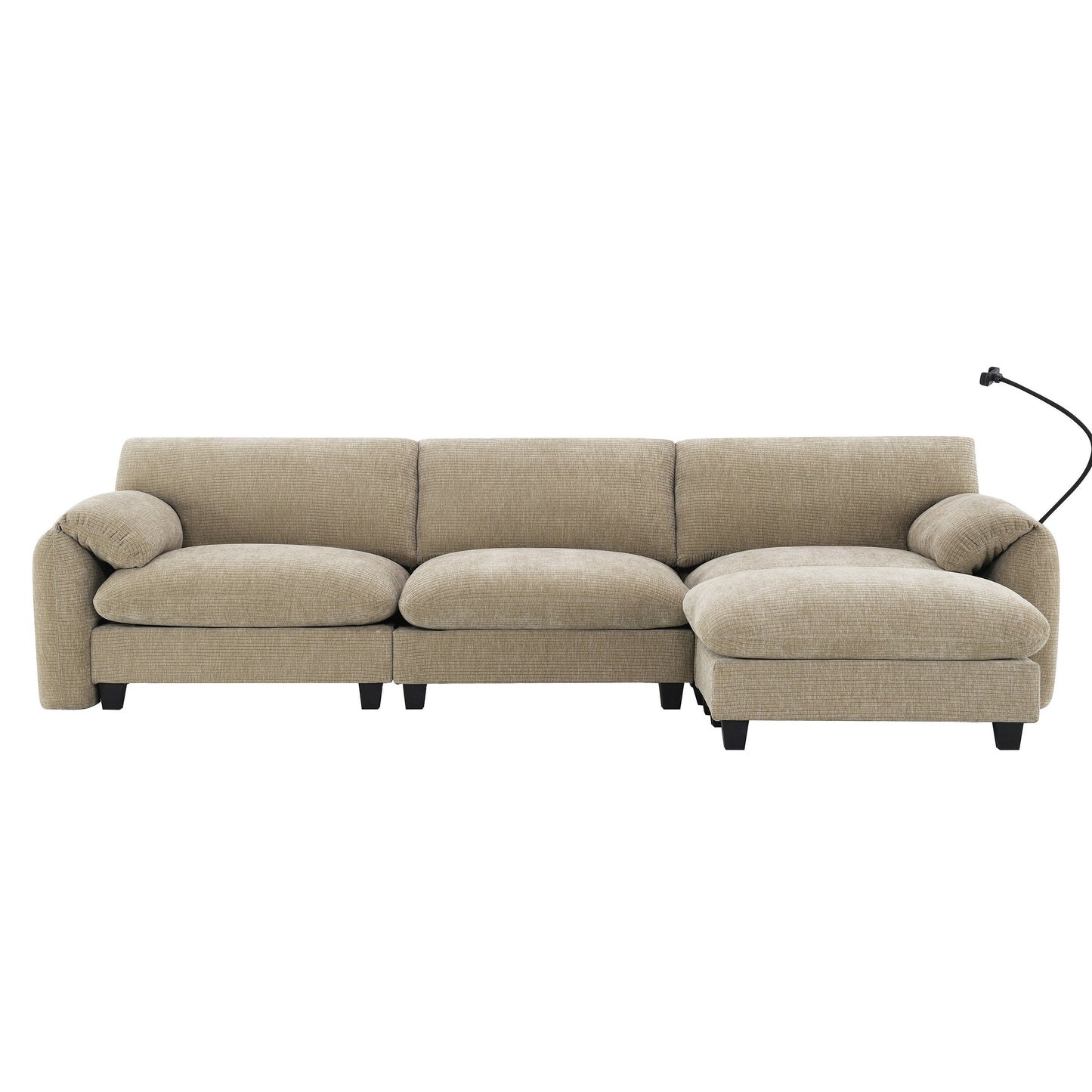 108 Inch Modular Chenille Sectional Sofa with USB and Type-C Ports, Phone Holders, Side Storage Pockets, Movable Ottoman