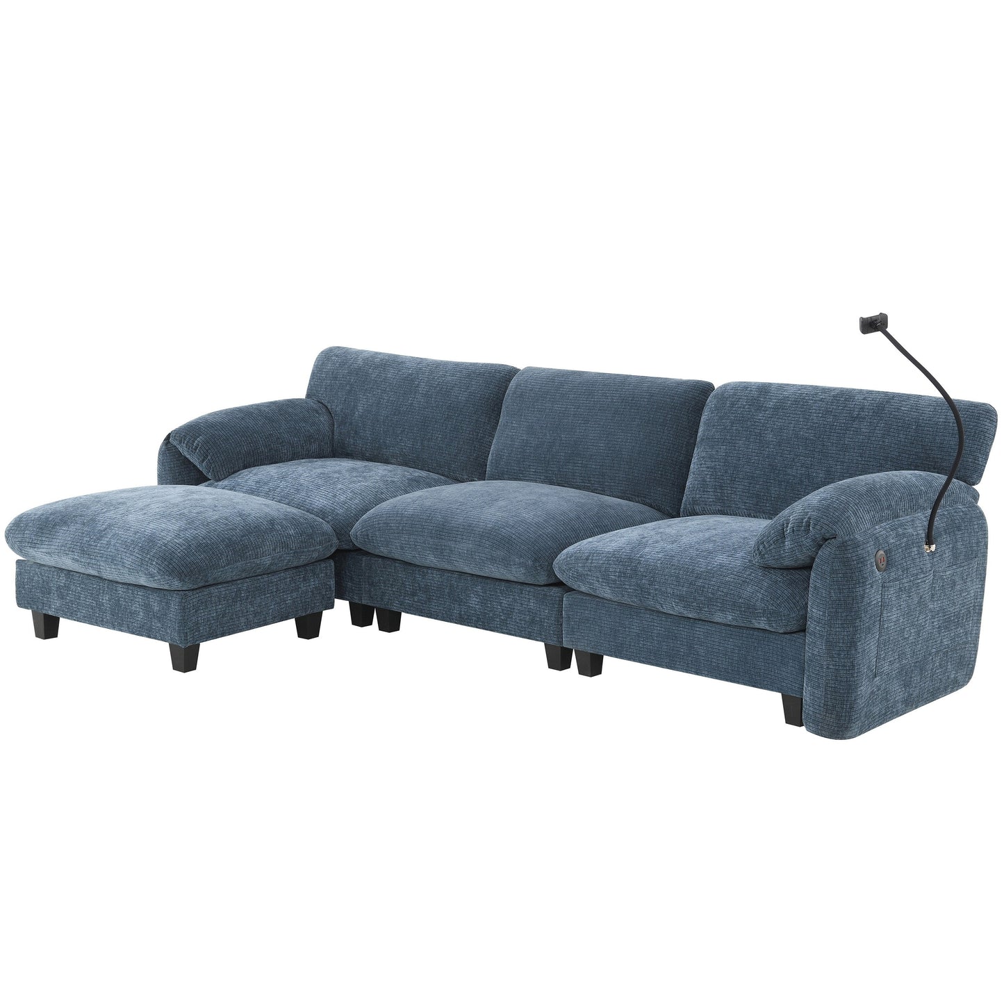 108 Inch Modular Chenille Sectional Sofa with USB and Type-C Ports, Phone Holders, Side Storage Pockets, Movable Ottoman
