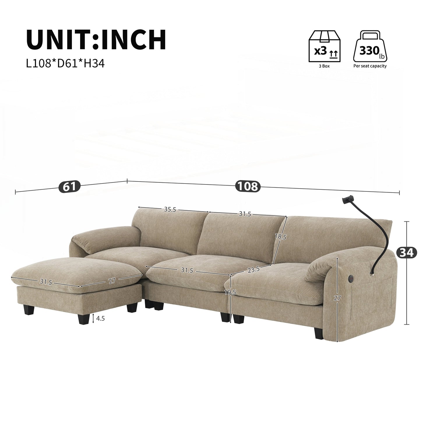108 Inch Modular Sectional Sofa