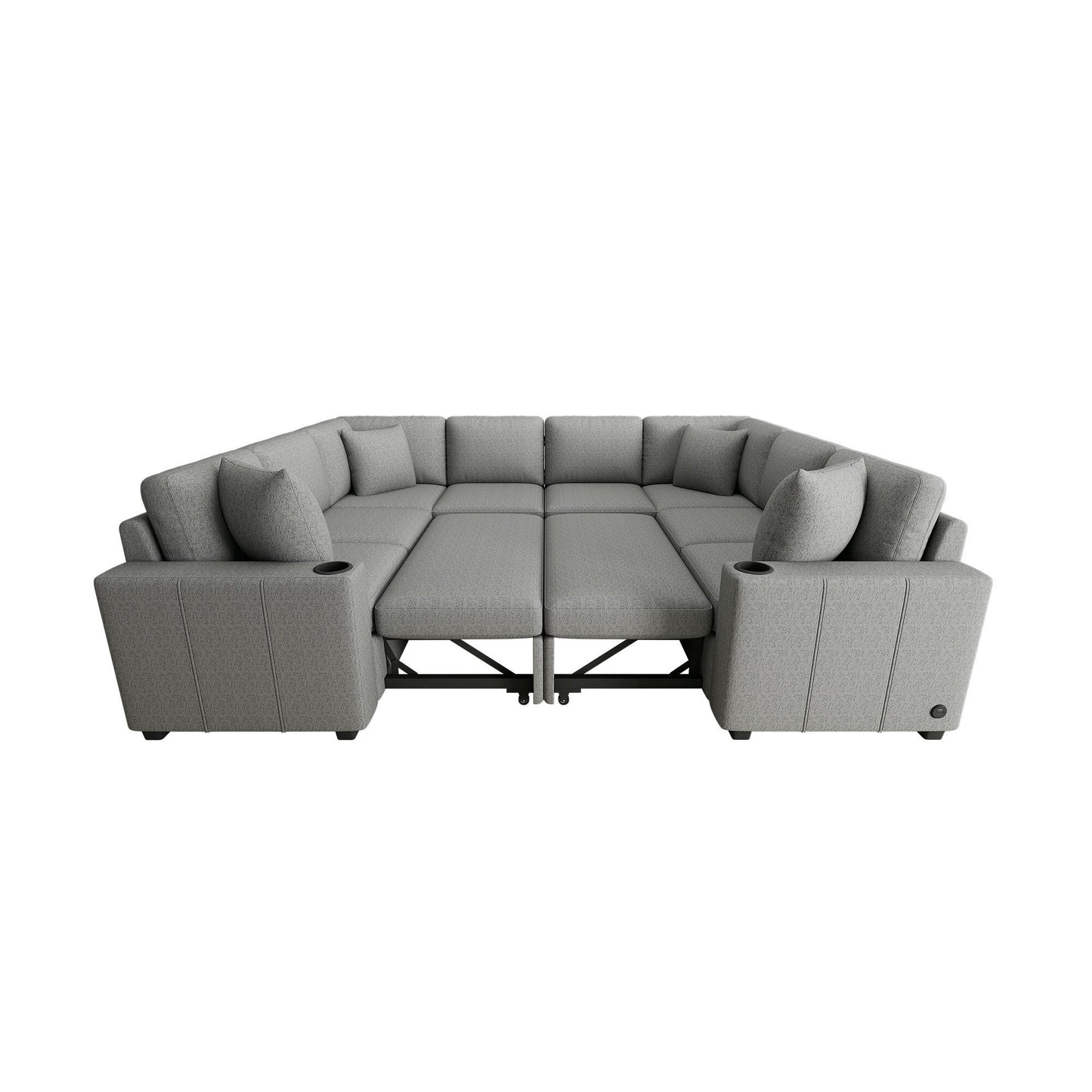 108 Inch Modular UâShaped Sectional Sofa with Pull Out Sleeper, USB Ports and Dual Cup Holders for Living Room