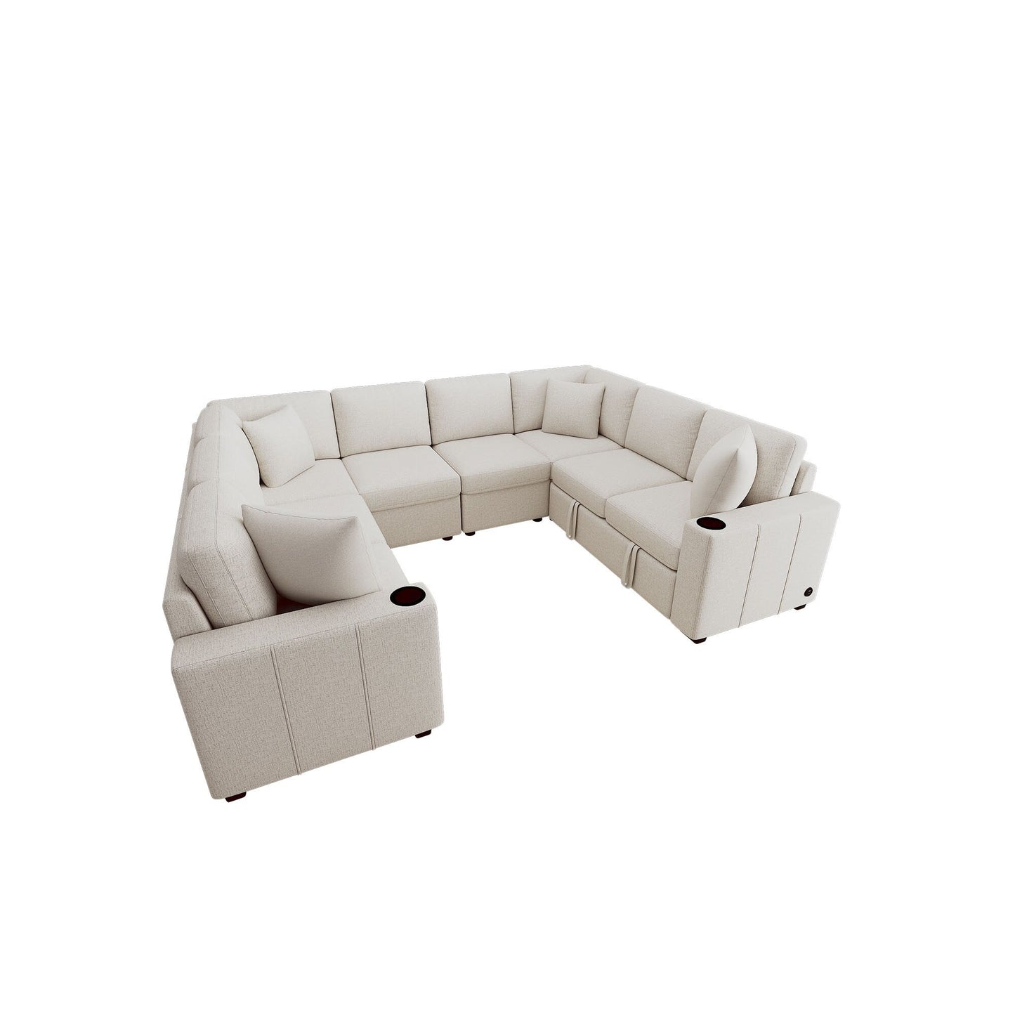 108 Inch Modular UâShaped Sectional Sofa with Pull Out Sleeper, USB Ports and Dual Cup Holders for Living Room
