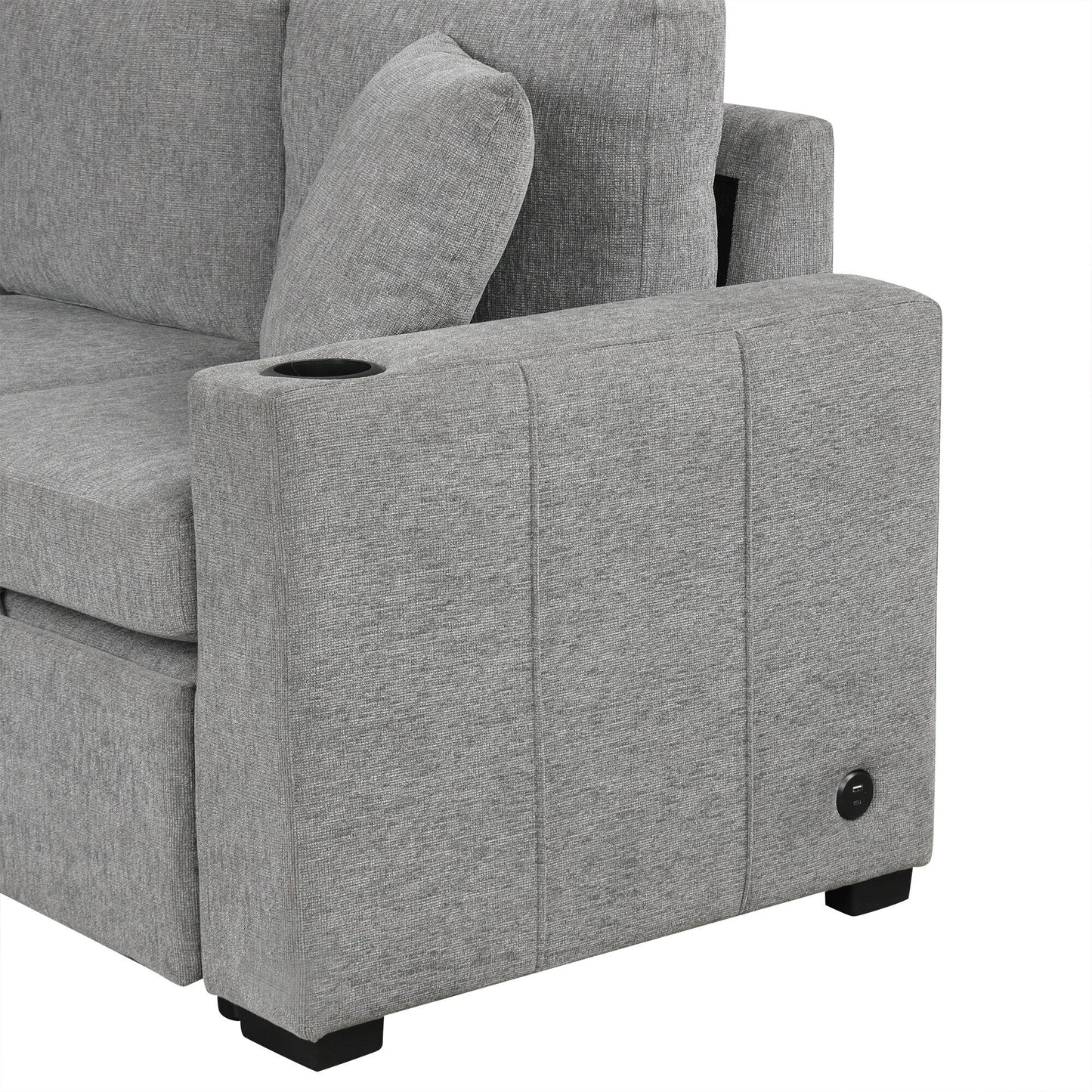 108 Inch Modular UâShaped Sectional Sofa with Pull Out Sleeper, USB Ports and Dual Cup Holders for Living Room