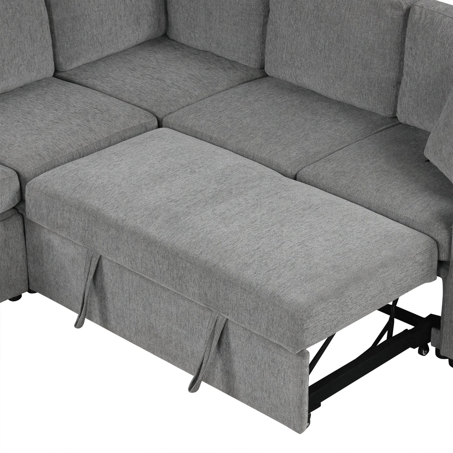 108 Inch Modular UâShaped Sectional Sofa with Pull Out Sleeper, USB Ports and Dual Cup Holders for Living Room