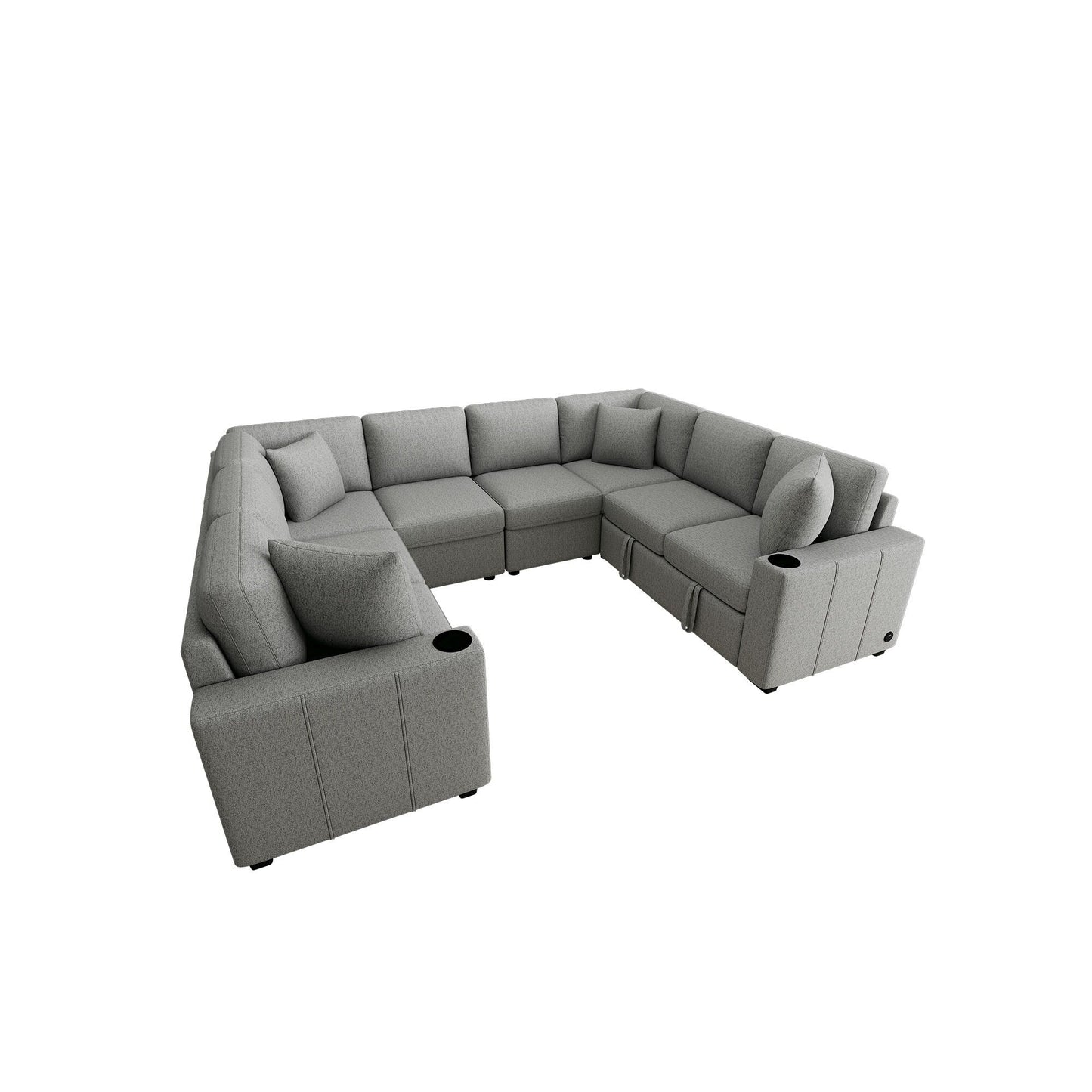 108 Inch Modular UâShaped Sectional Sofa with Pull Out Sleeper, USB Ports and Dual Cup Holders for Living Room