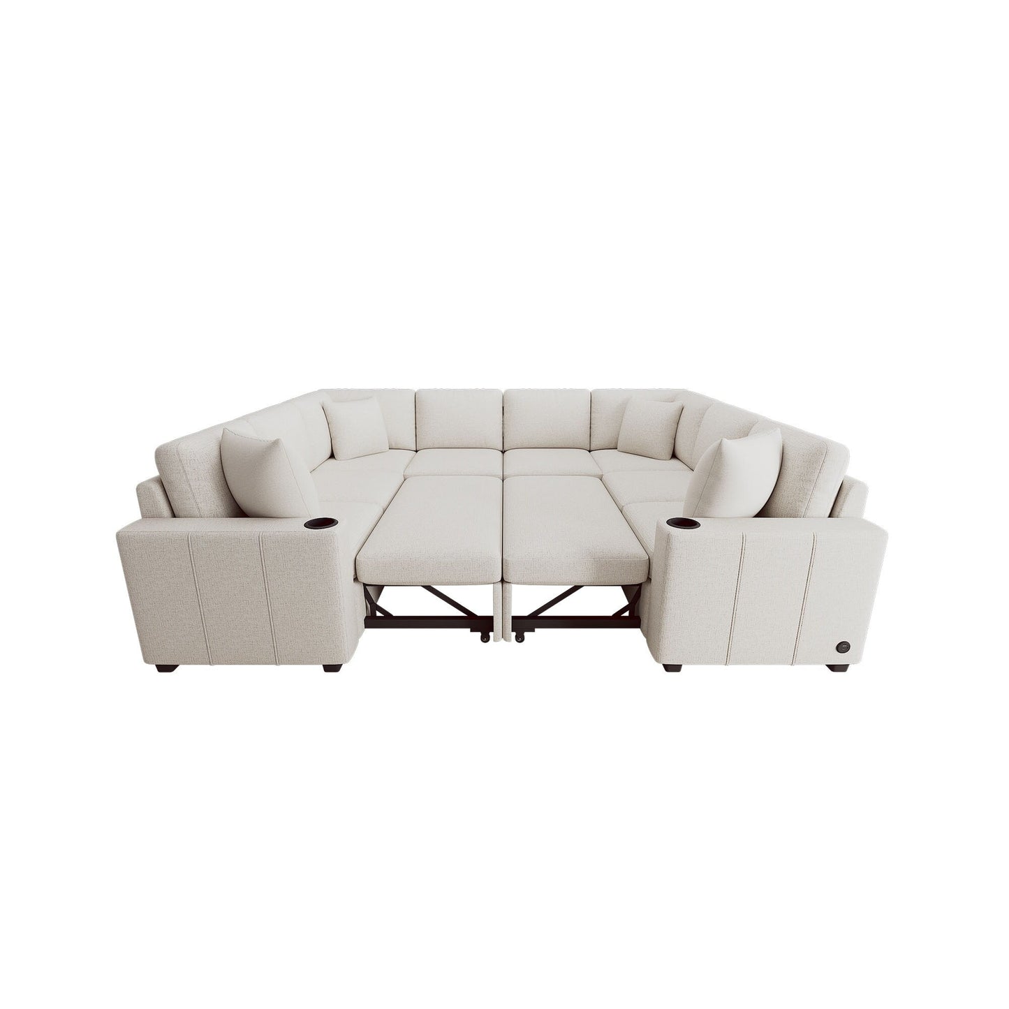 108 Inch Modular UâShaped Sectional Sofa with Pull Out Sleeper, USB Ports and Dual Cup Holders for Living Room