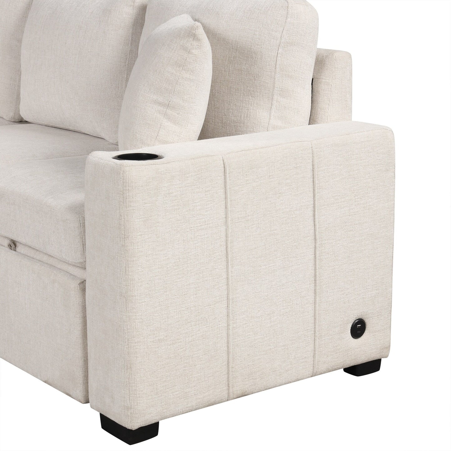 108 Inch Modular UâShaped Sectional Sofa with Pull Out Sleeper, USB Ports and Dual Cup Holders for Living Room