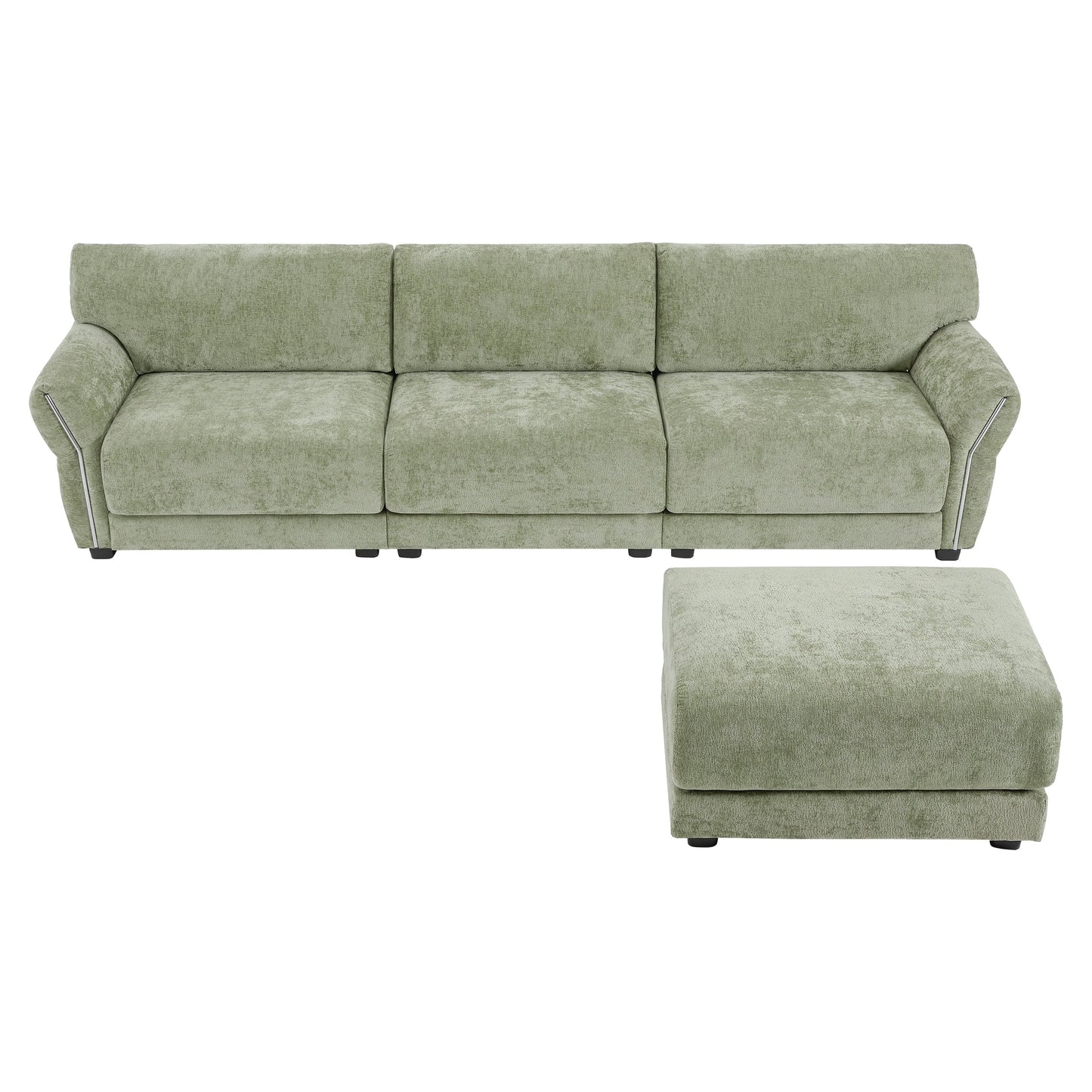 110 Inch L-Shaped Chenille Sectional Sofa with USB and Type-C Charging, Petal Armrests, Movable Ottoman for Living Room