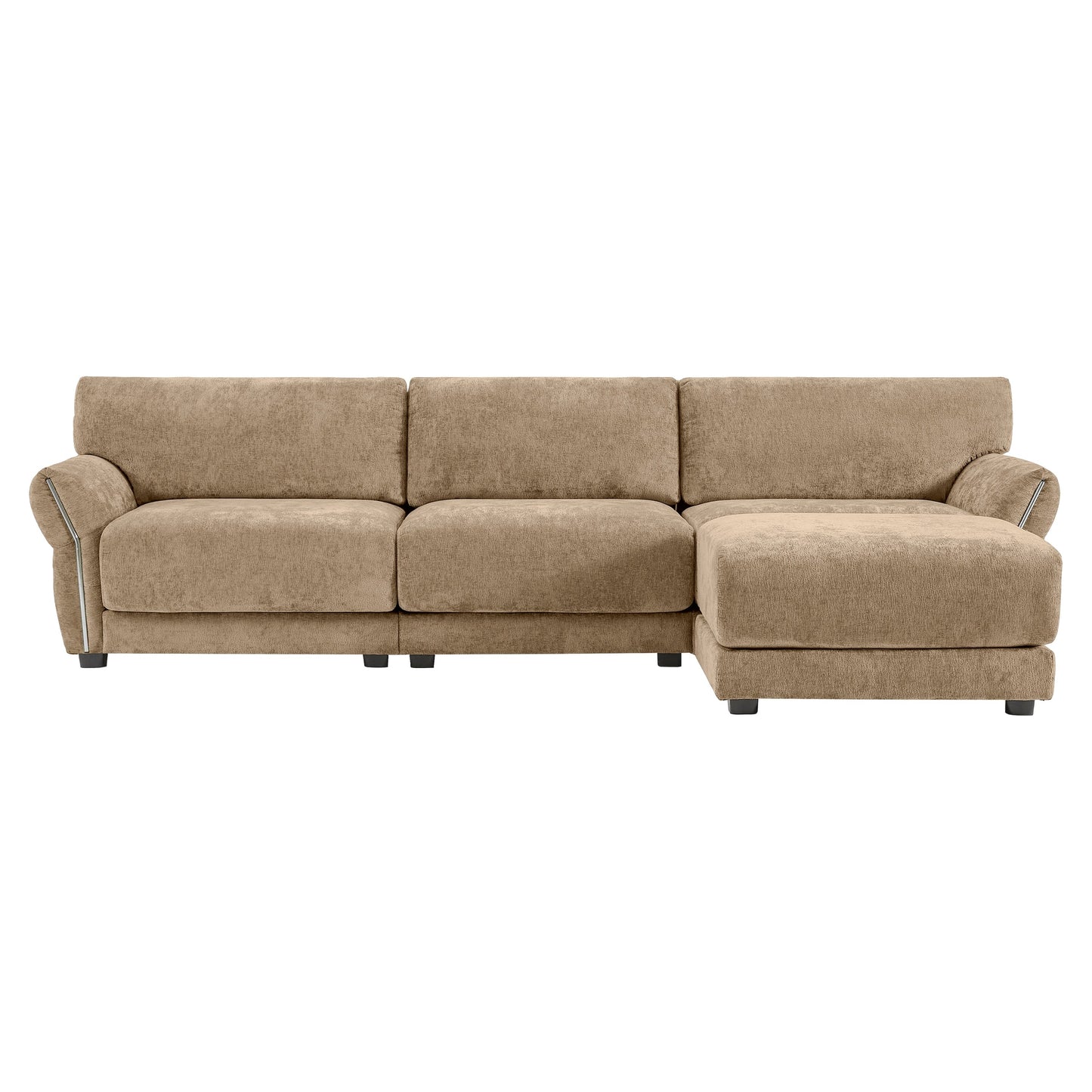 110 Inch L-Shaped Chenille Sectional Sofa with USB and Type-C Charging, Petal Armrests, Movable Ottoman for Living Room