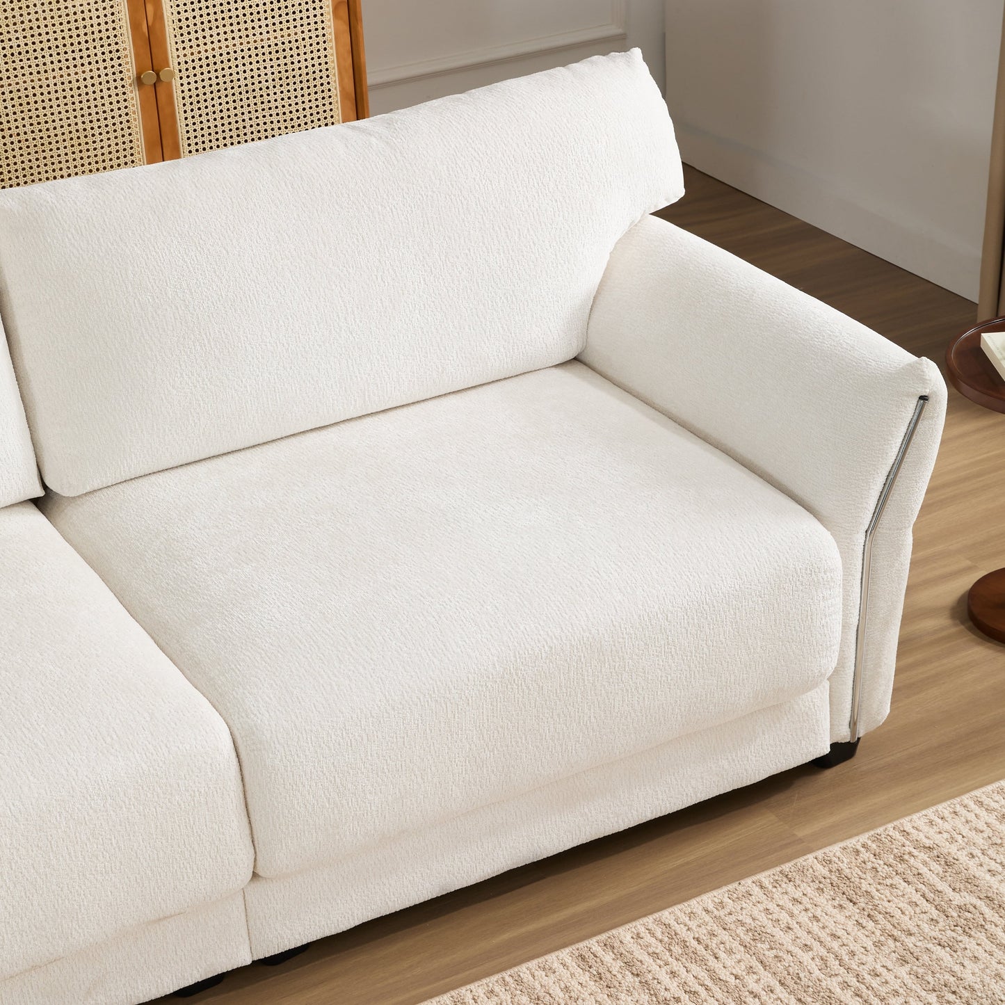 110 Inch L-Shaped Chenille Sectional Sofa with USB and Type-C Charging, Petal Armrests, Movable Ottoman for Living Room