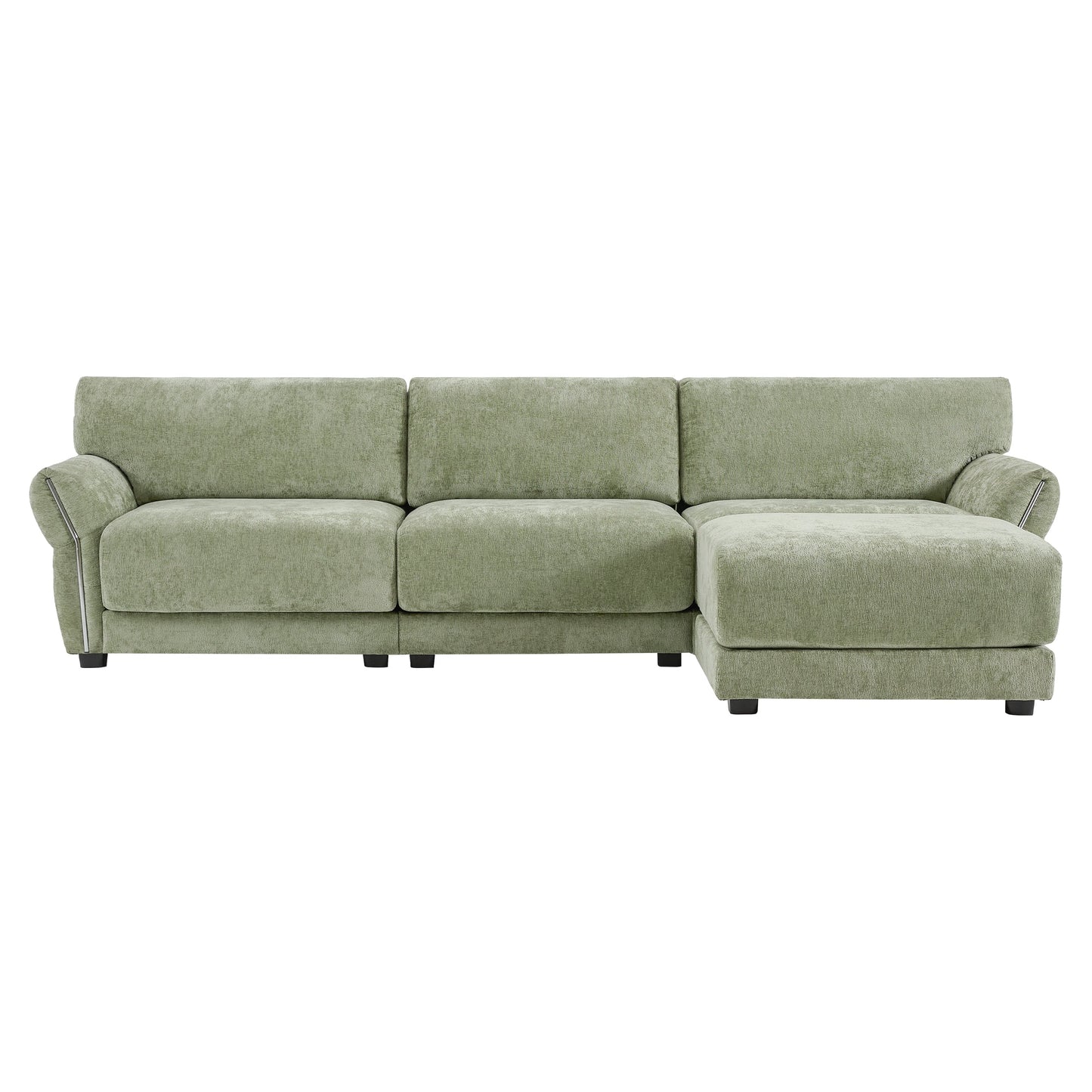 110 Inch L-Shaped Chenille Sectional Sofa with USB and Type-C Charging, Petal Armrests, Movable Ottoman for Living Room