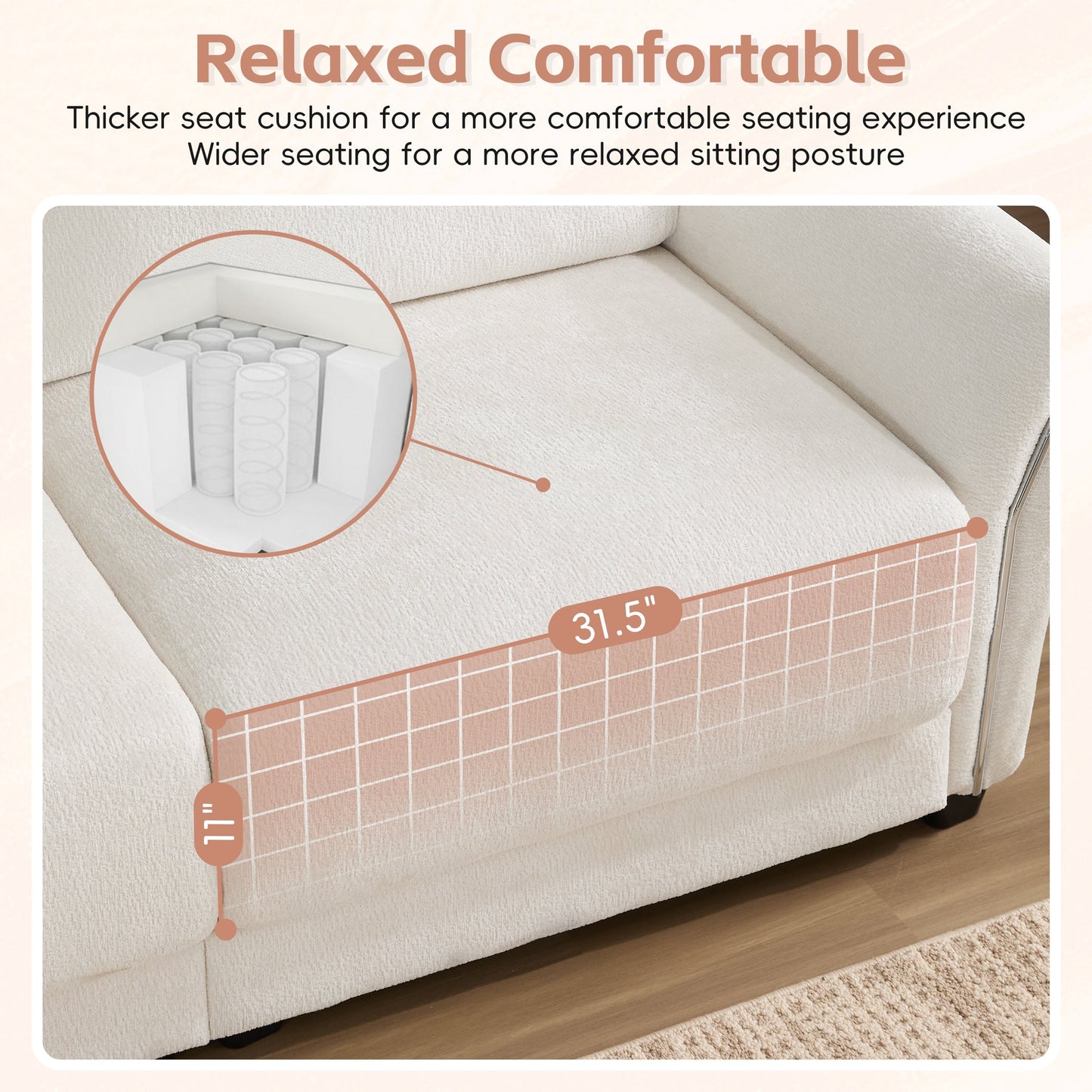 110 Inch L-Shaped Chenille Sectional Sofa with USB and Type-C Charging, Petal Armrests, Movable Ottoman for Living Room