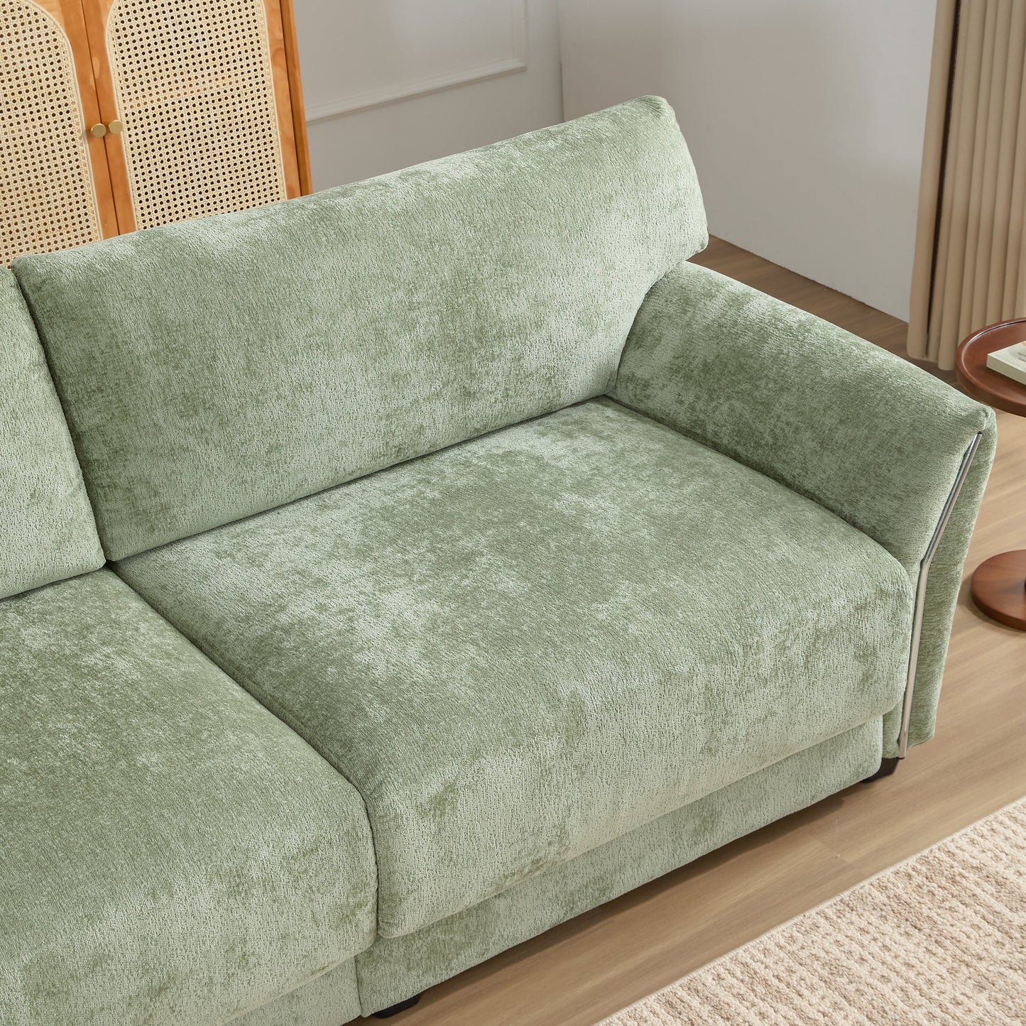 110 Inch L-Shaped Chenille Sectional Sofa with USB and Type-C Charging, Petal Armrests, Movable Ottoman for Living Room